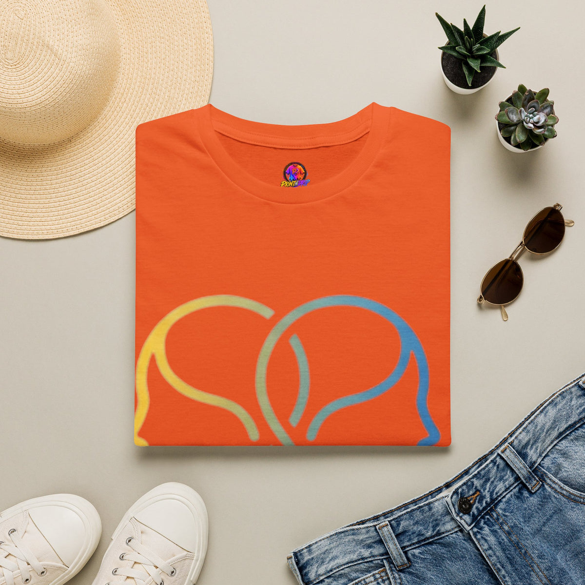 Twin Profile Line Art T‑Shirt — Gradient Sisterhood Outline Tee