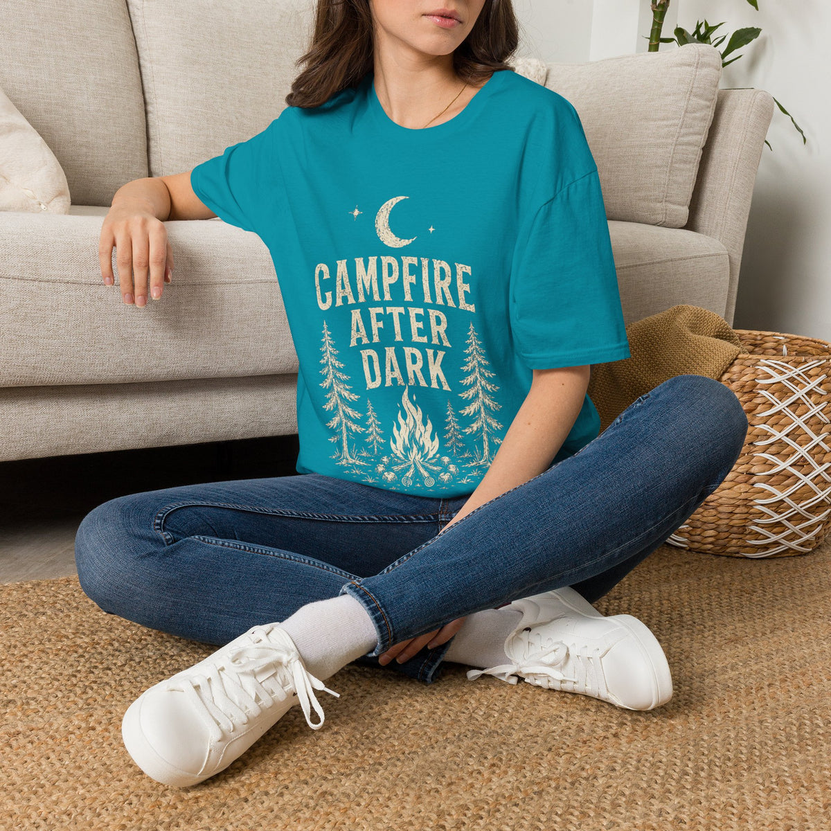 Campfire After Dark T-Shirt — Vintage Moon & Pine Camping Tee