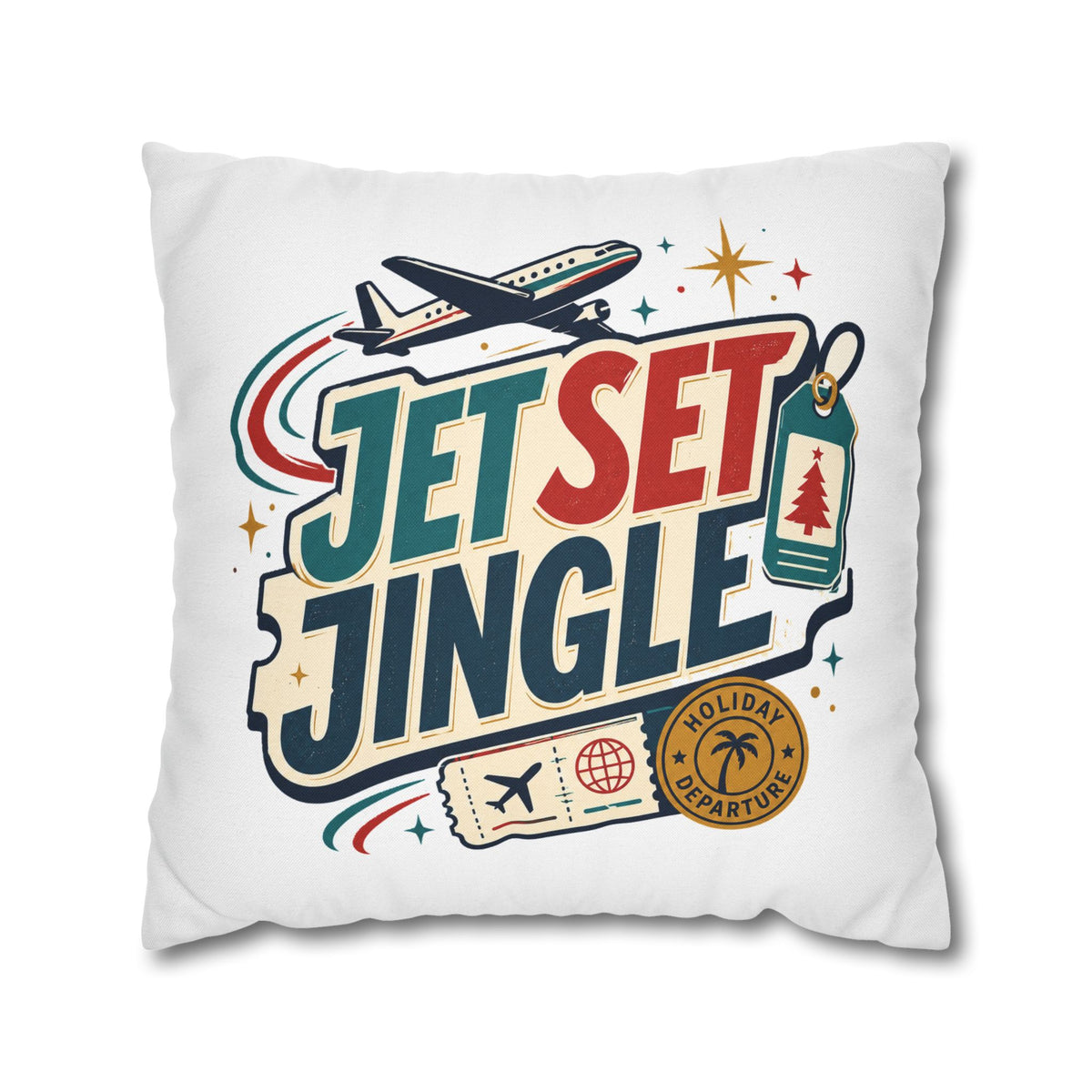 Jet Set Jingle Travel Pillowcase Modern Day Christmas  – Holiday Airplane Throw Pillowcase