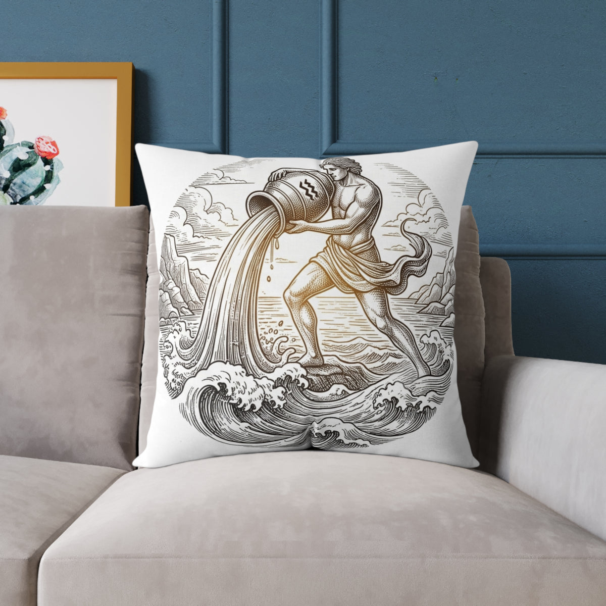 Aquarius Zodiac Pillow — Water-Bearer Astrology Throw Pillow