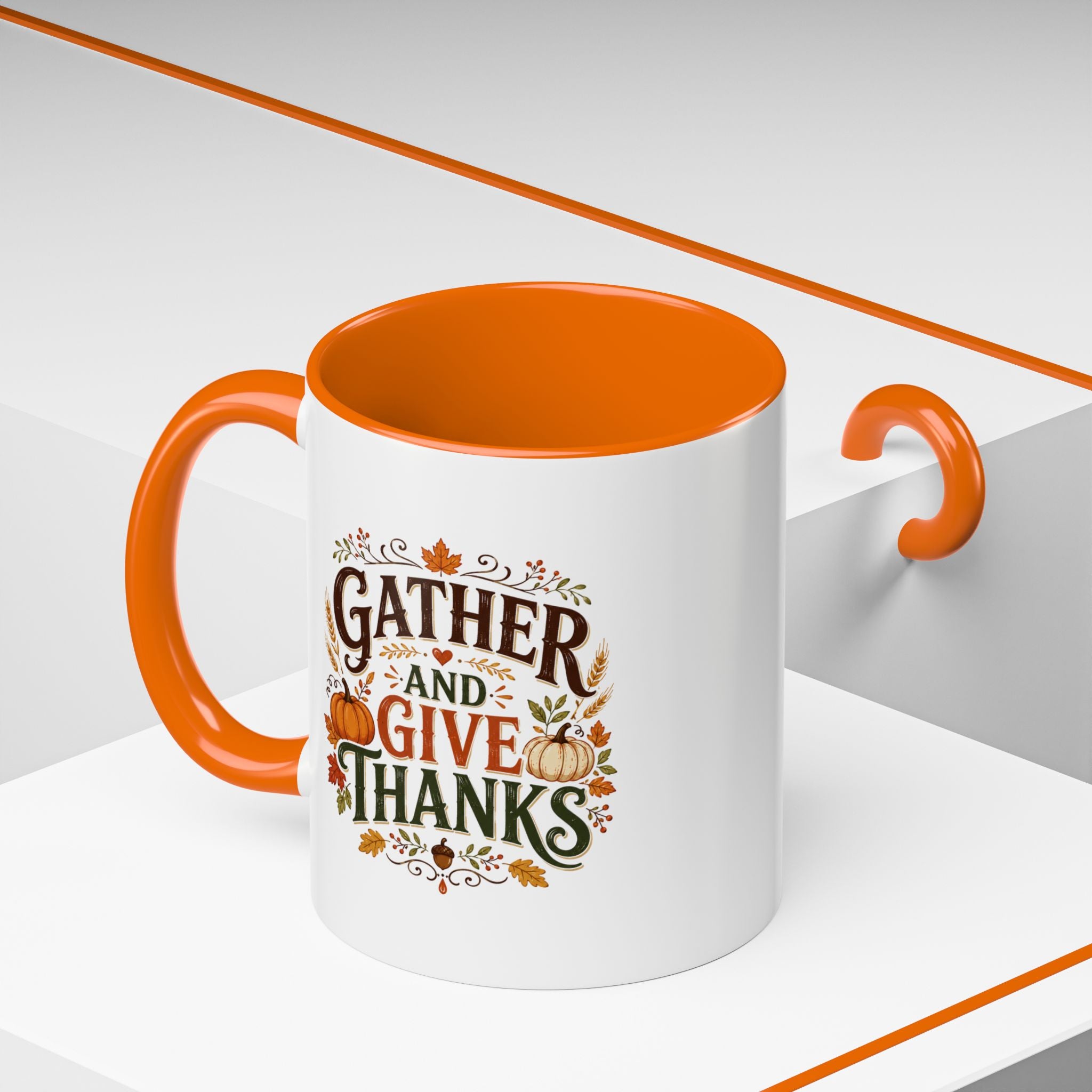 Thanksgiving Mug Gather and Give Thanks Coffee Mug — Thanksgiving Accent Mug