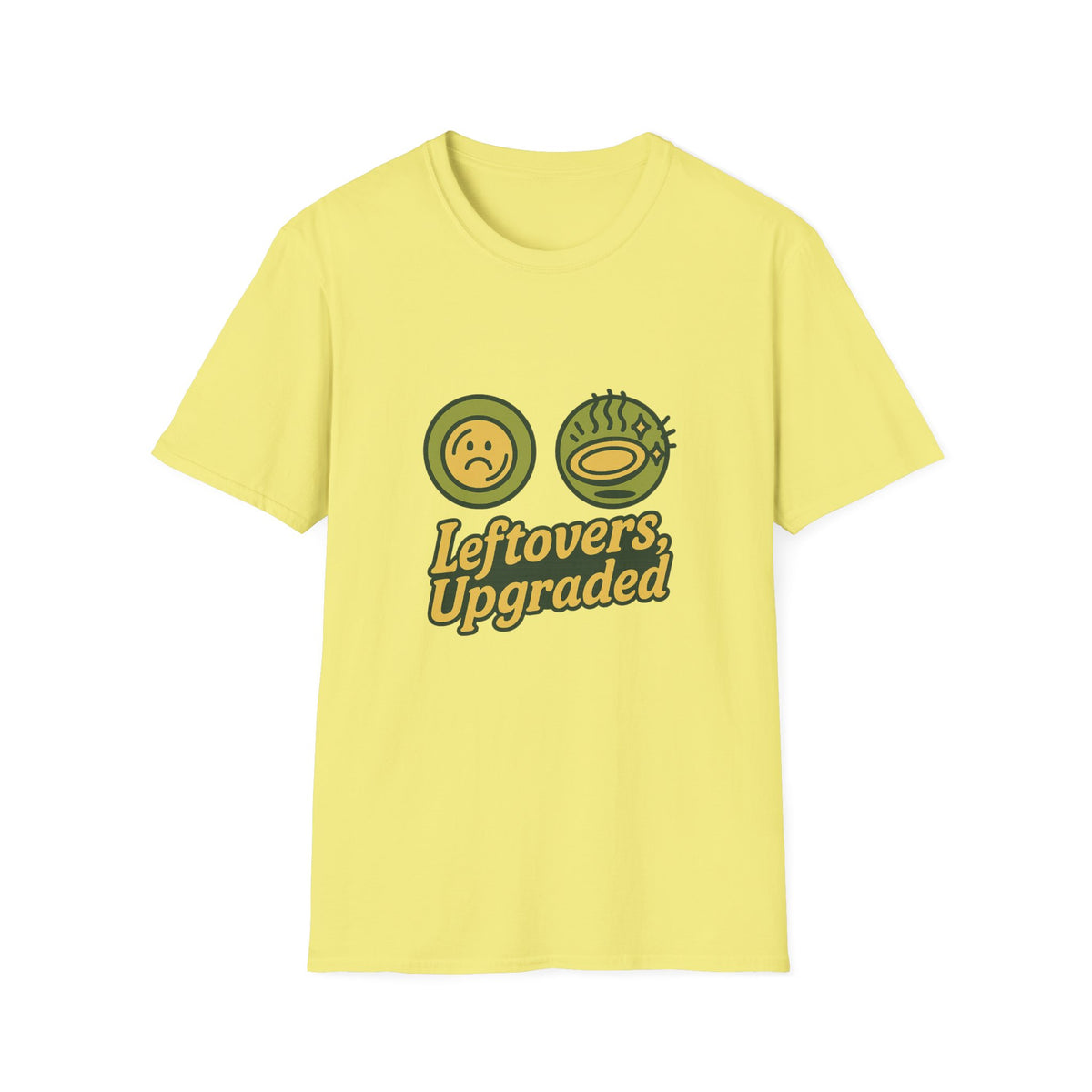 Leftovers Upgraded T-Shirt — Funny Foodie Tee with Soup & Smiley Icons - Trending Now - September 2026