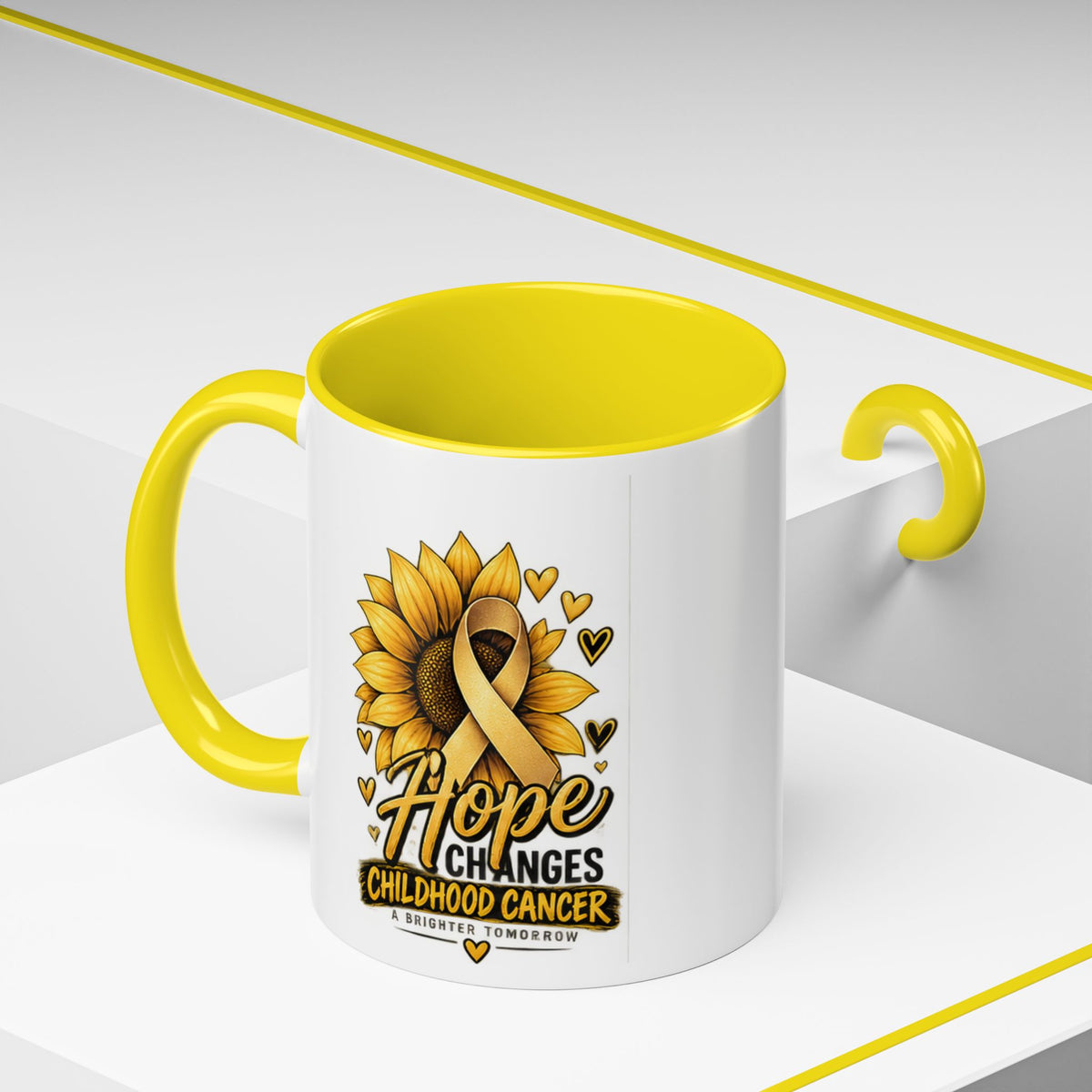 Hope Changes Childhood Cancer Mug – Gold Ribbon Sunflower Accent Coffee Cup (11/15oz)