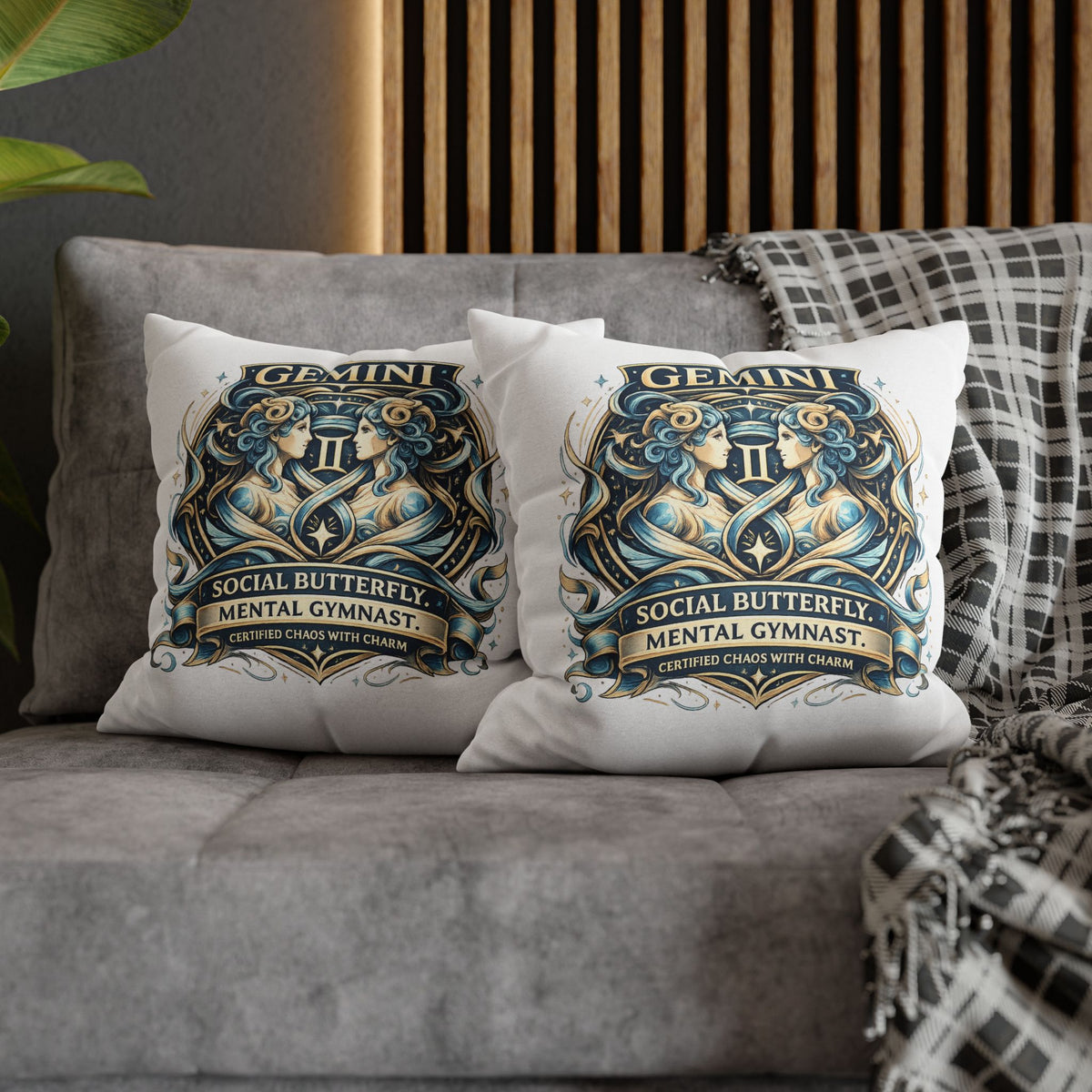 Gemini Zodiac Pillowcase — "Social Butterfly, Mental Gymnast" Decorative Throw Pillow