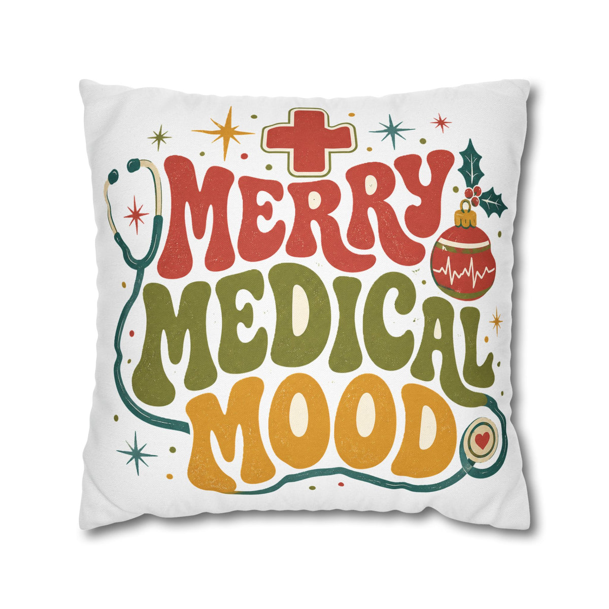 Merry Medical Mood Pillowcase Modern Day Christmas  - Festive Nurse & Doctor Holiday Throw Pillowcase