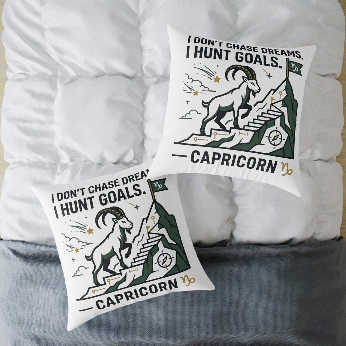Capricorn Zodiac Pillow — "I Don't Chase Dreams, I Hunt Goals" Motivational Throw Pillow