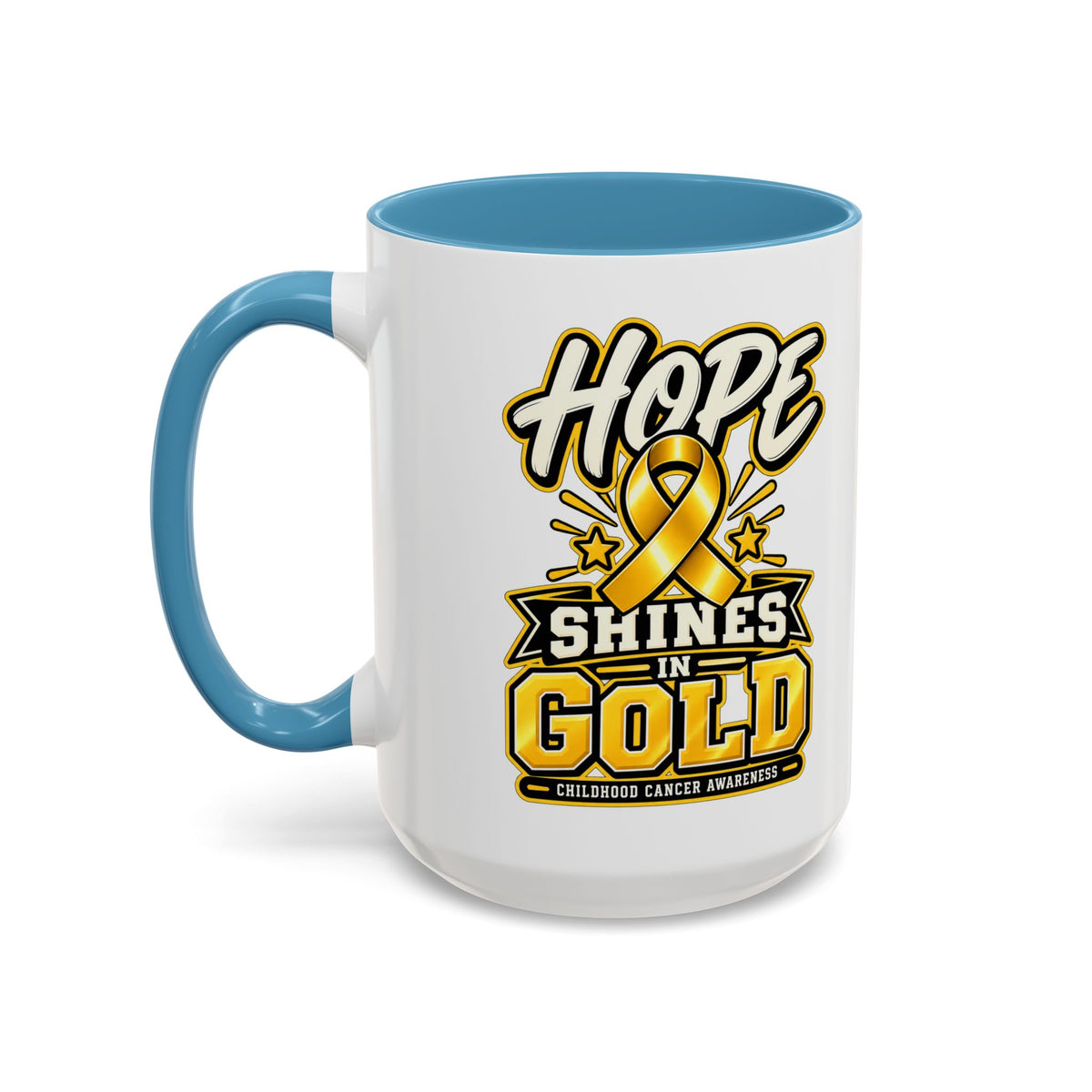 Hope Shines in Gold Coffee Mug — Childhood Cancer Awareness Accent Mug