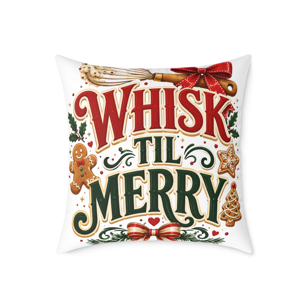 Christmas Whisk 'Til Merry Holiday Pillow - Christmas Baking Decorative Throw Pillow