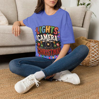 Lights Camera Christmas T-Shirt — Retro Marquee Holiday Tee