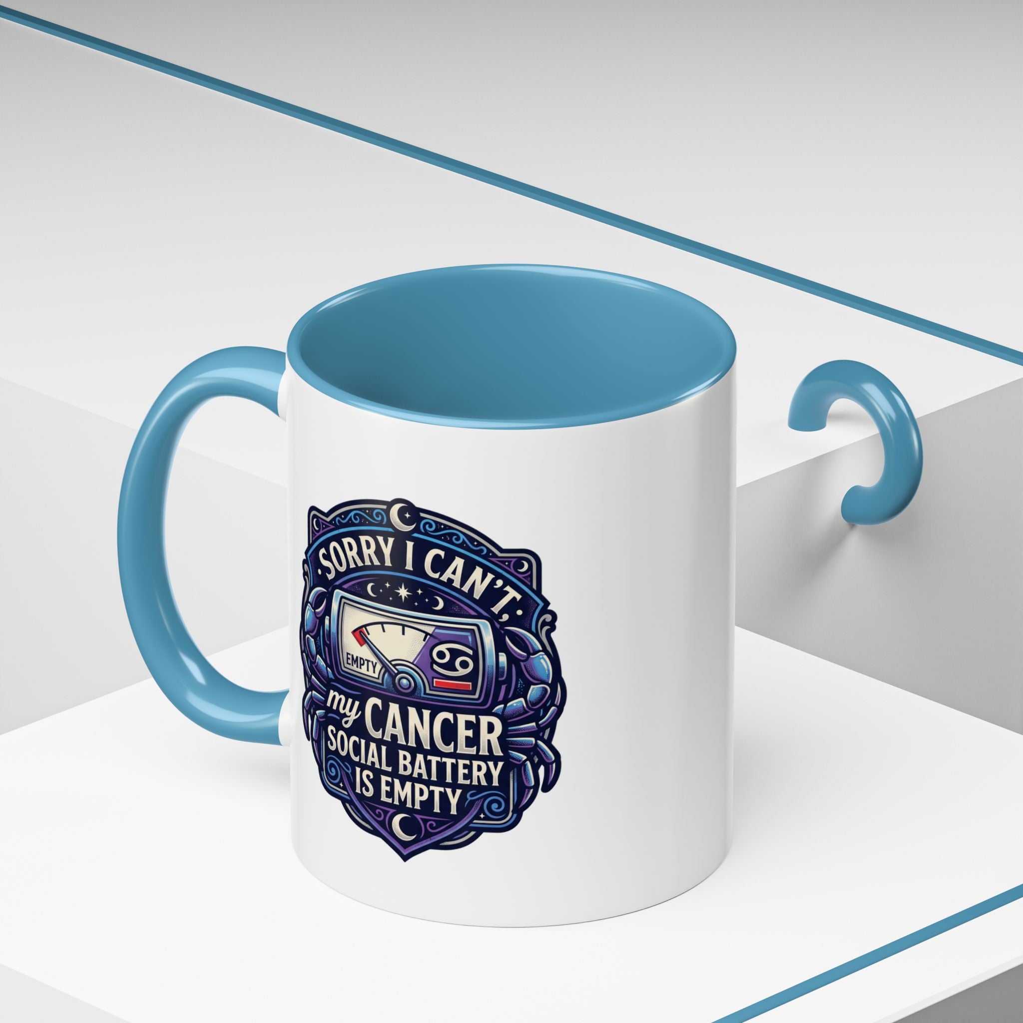 Accent Coffee Mug — “Sorry I Can’t My Cancer Social Battery Is Empty” Support Awareness Mug