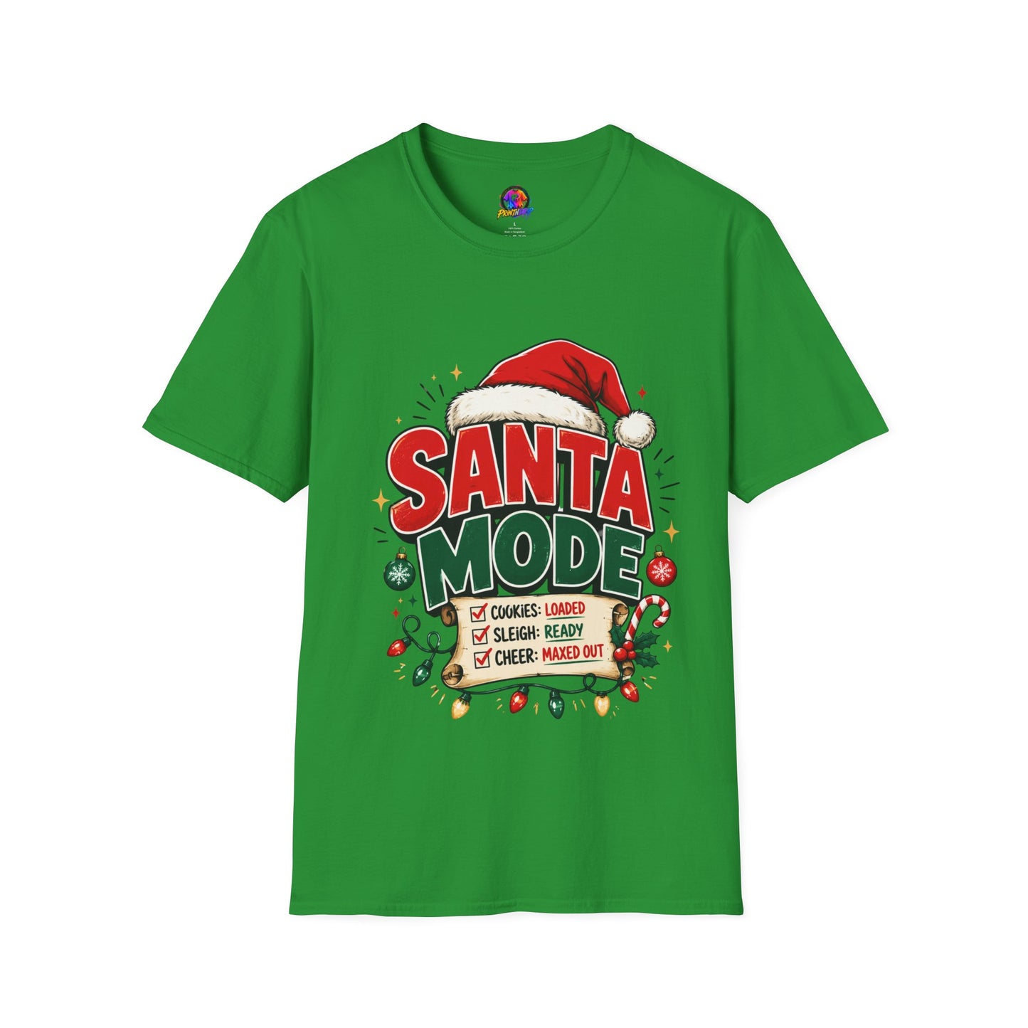 Santa Mode T-Shirt — Holiday Christmas Graphic Tee with Santa Hat