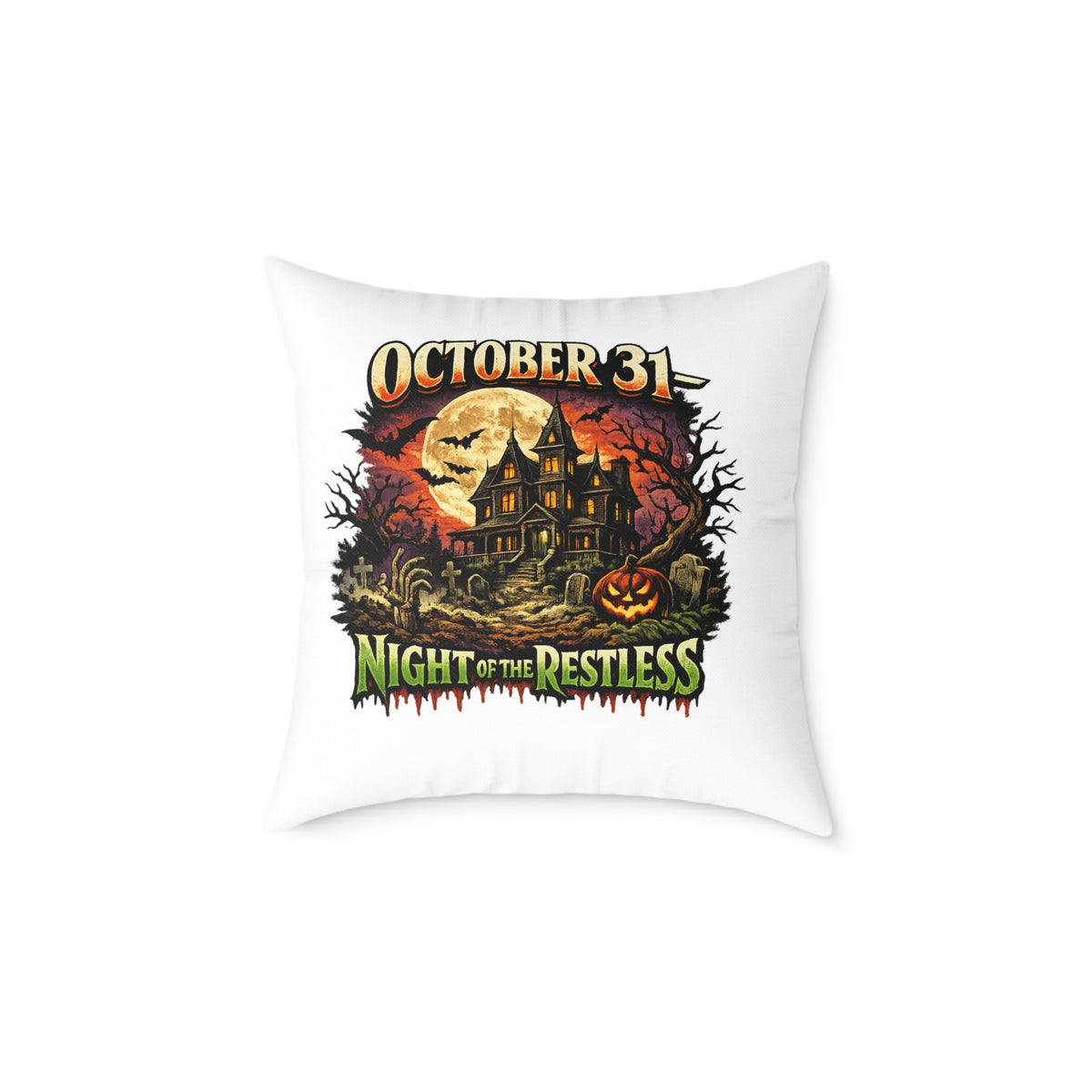 Halloween Pillow - "October 31 Night of the Restless" Decorative Throw Pillow