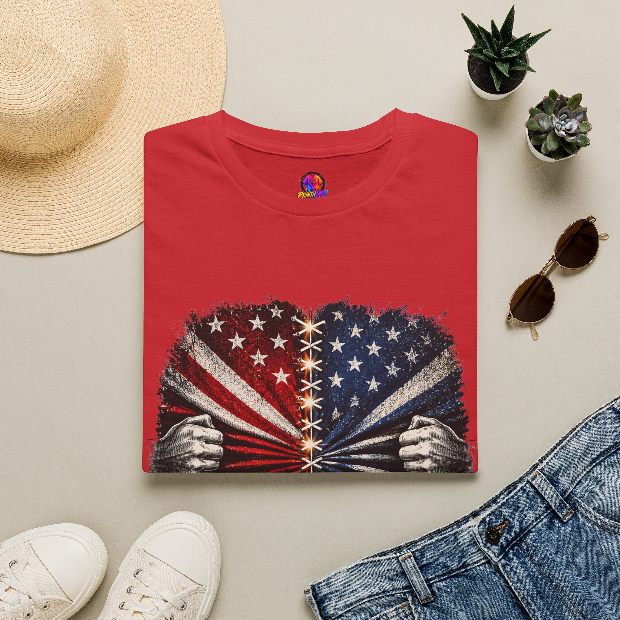 T-Shirt — "The Flag Doesn't Belong to One Side" Distressed American Flag Graphic