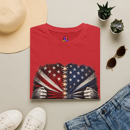 T-Shirt — "The Flag Doesn't Belong to One Side" Distressed American Flag Graphic