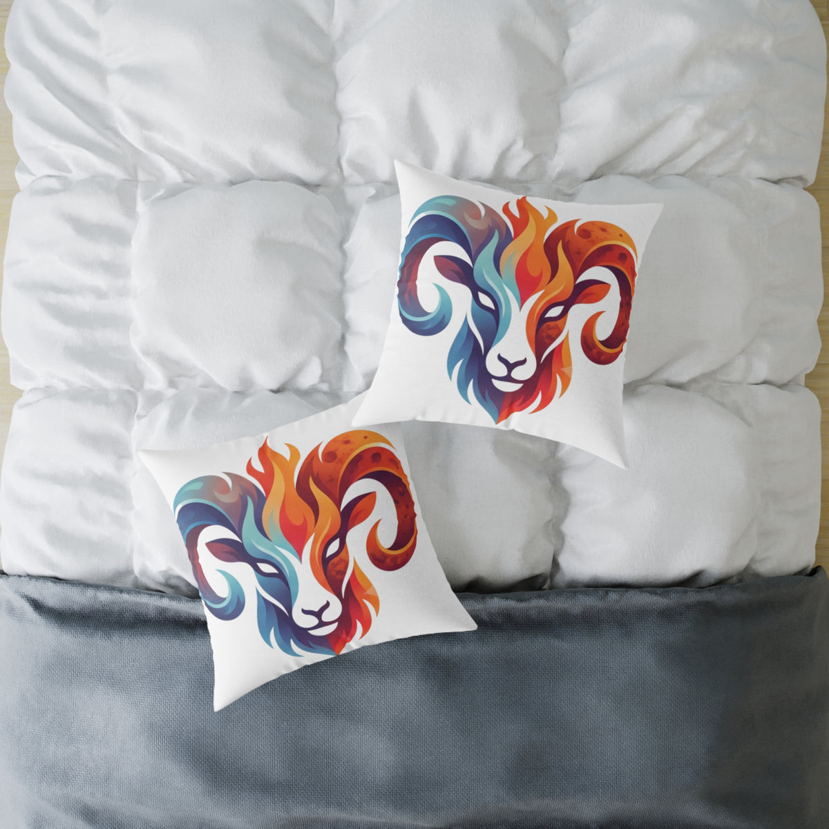 Aries Zodiac Flame Ram Art Pillow – Colorful Zodiac Aries Throw Pillow