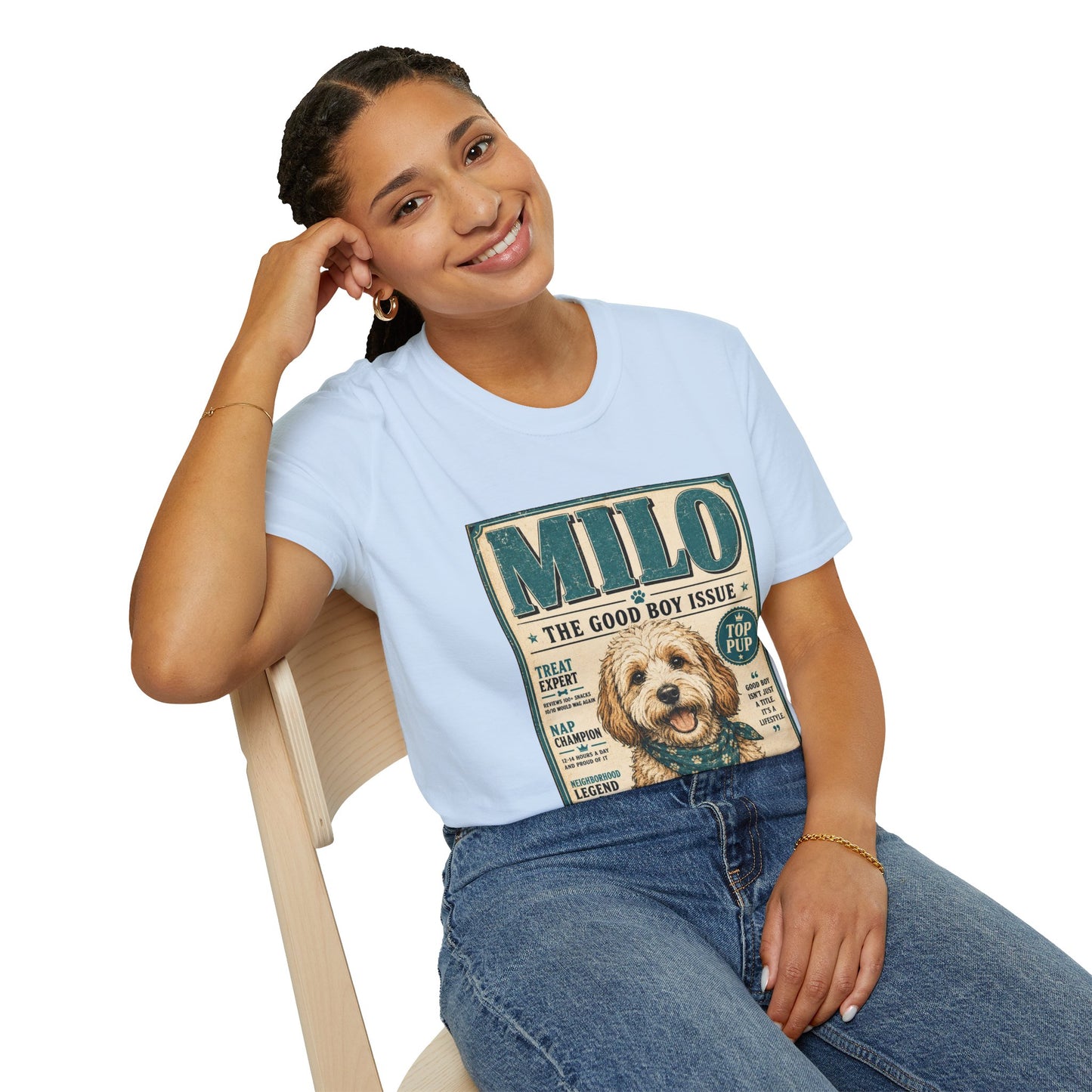 Milo 'The Good Boy Issue' Dog T‑Shirt — Vintage Puppy Magazine Design