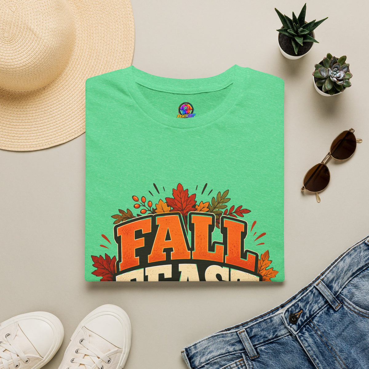 Thanksgiving T-Shirt Fall Feast Crew T-Shirt — Thanksgiving Pumpkin & Leaves Graphic Tee