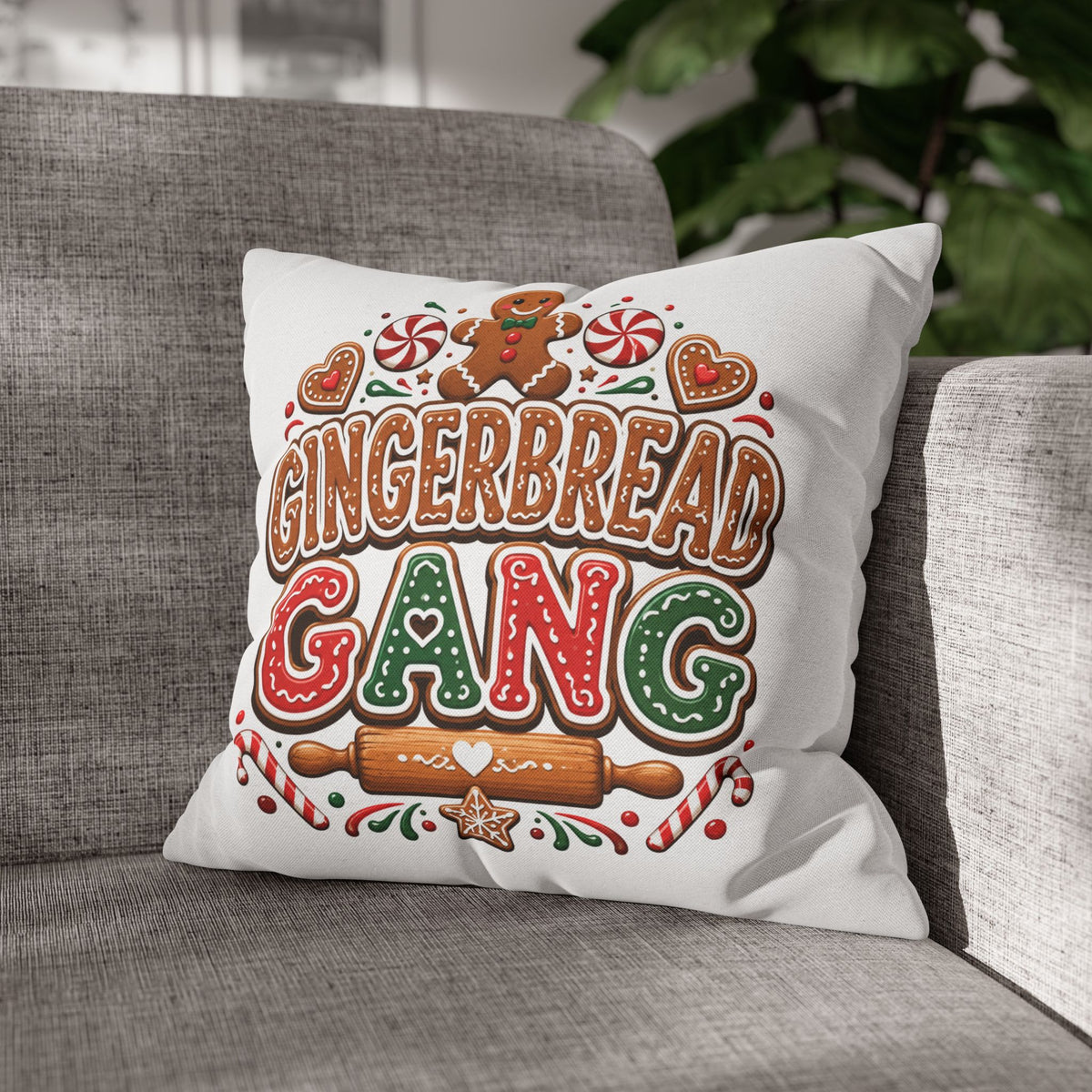Christmas Gingerbread Gang Holiday Pillowcase — Festive Christmas Decorative Throw Pillow Cover