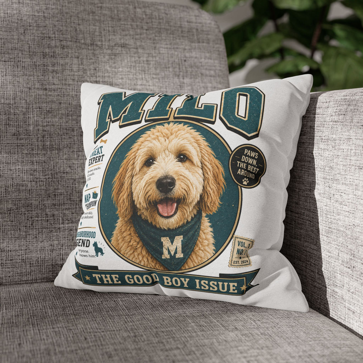 Milo 'The Good Boy Issue' Decorative Pillowcase – Personalized Dog Portrait Accent Pillowcase Milo Bailey Dog Dad Mom