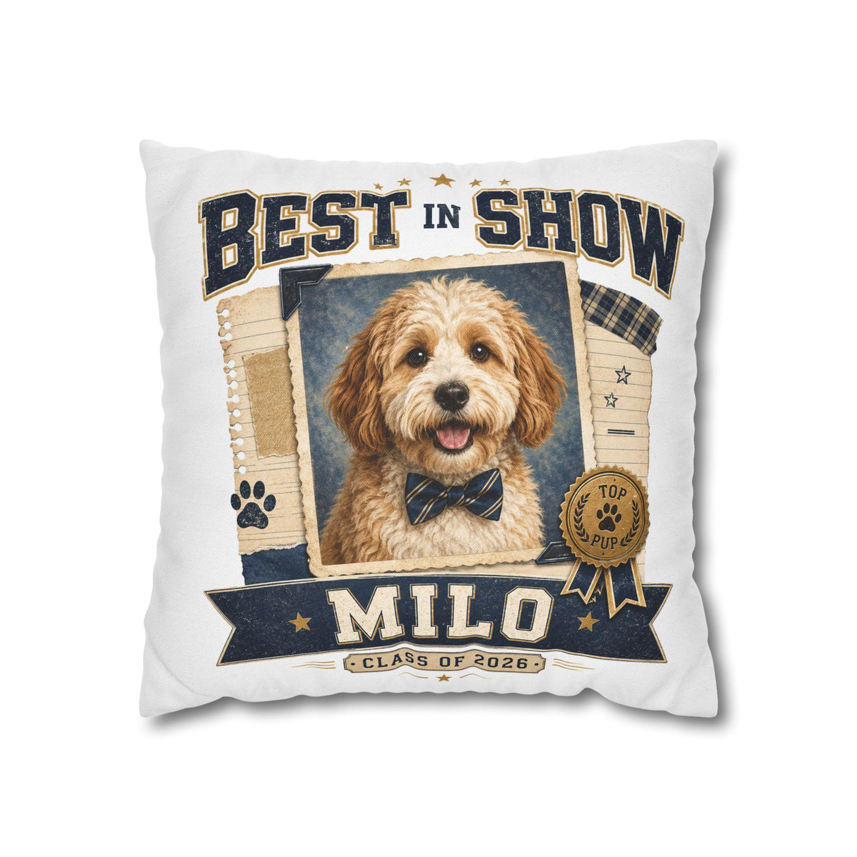 Best in Show Personalized Dog Pillowcase — 'Milo' Pet Portrait Throw Pillowcase Milo Bailey Dog Dad Mom