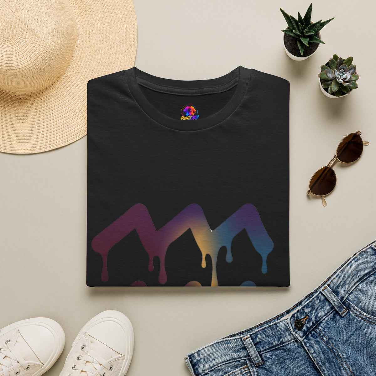 Dripping Mountain Graphic Tee — Vaporwave Sunset T-Shirt