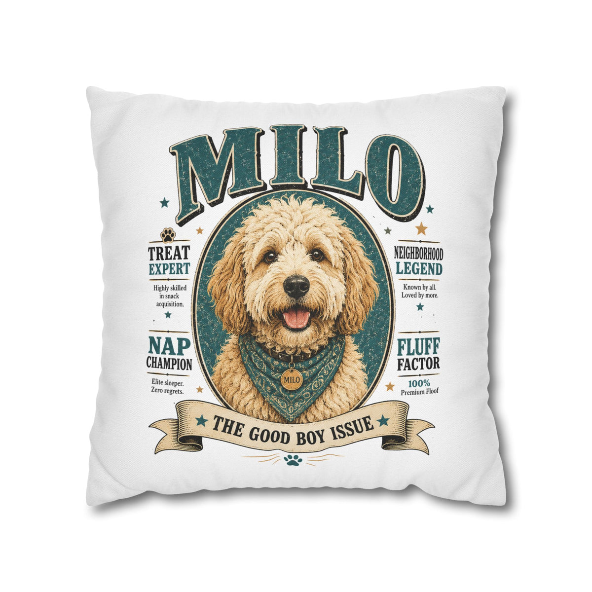 Dog Pillowcase — Personalized "Milo: The Good Boy Issue" Decorative Throw Pillowcase Milo Bailey Dog Dad Mom