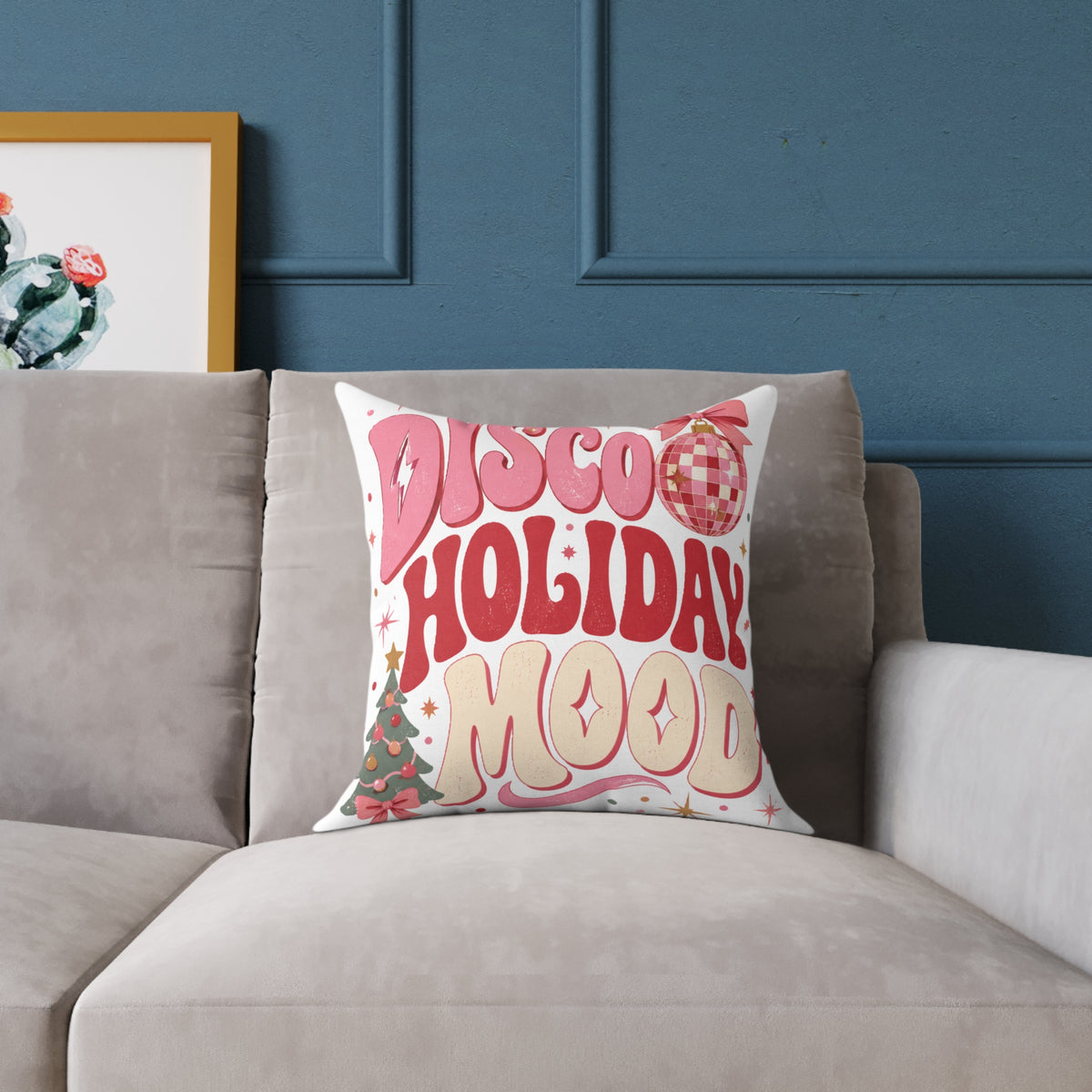 Modern Day Christmas Disco Holiday Mood Square Poly Canvas Pillow