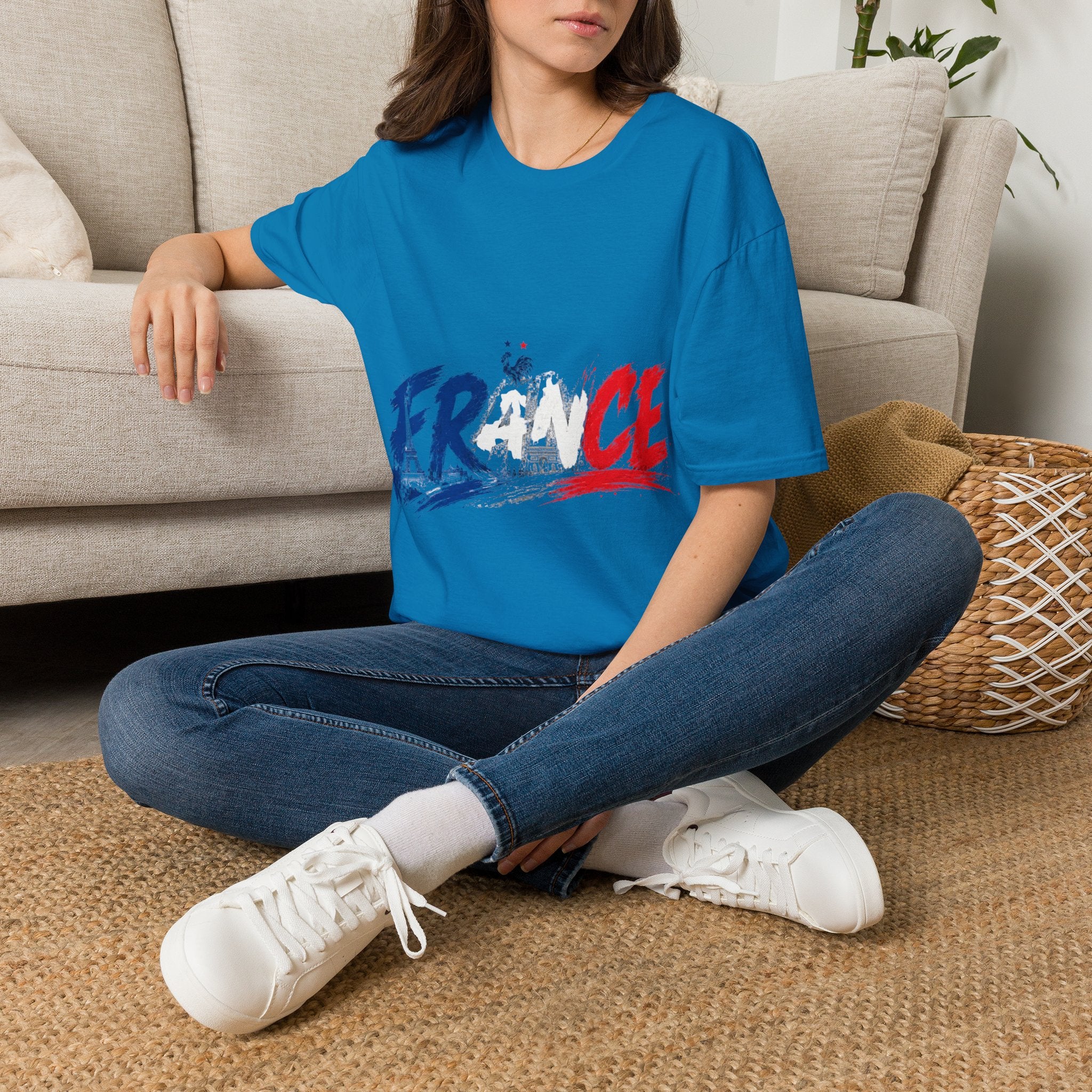 France Brushstroke Graphic T-Shirt — Tricolor Soccer/Travel Fan Tee