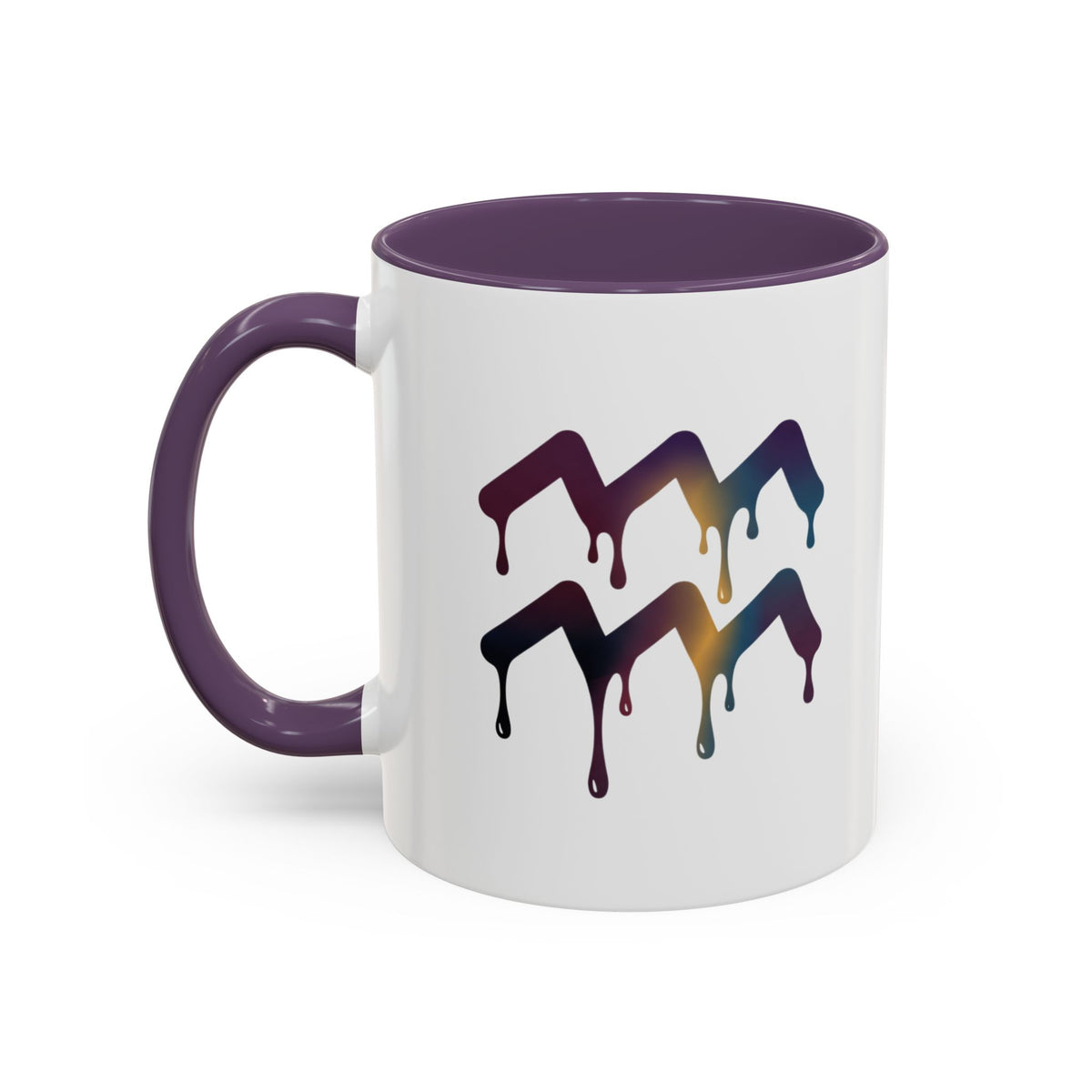 Aquarius Zodiac Dripping Rainbow Chevron Accent Coffee Mug —  Color-Accent Ceramic Mug