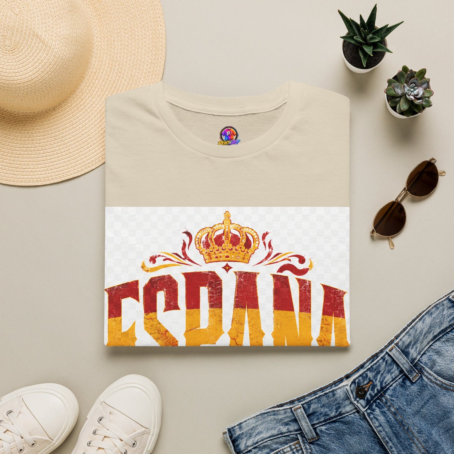Spain Crown Graphic T-Shirt — Spanish Flag Vintage Crest Tee