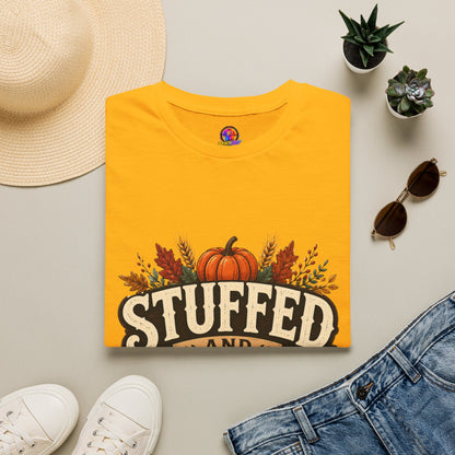 Stuffed and Thankful T-Shirt — Thanksgiving Pumpkin Fall Graphic Tee