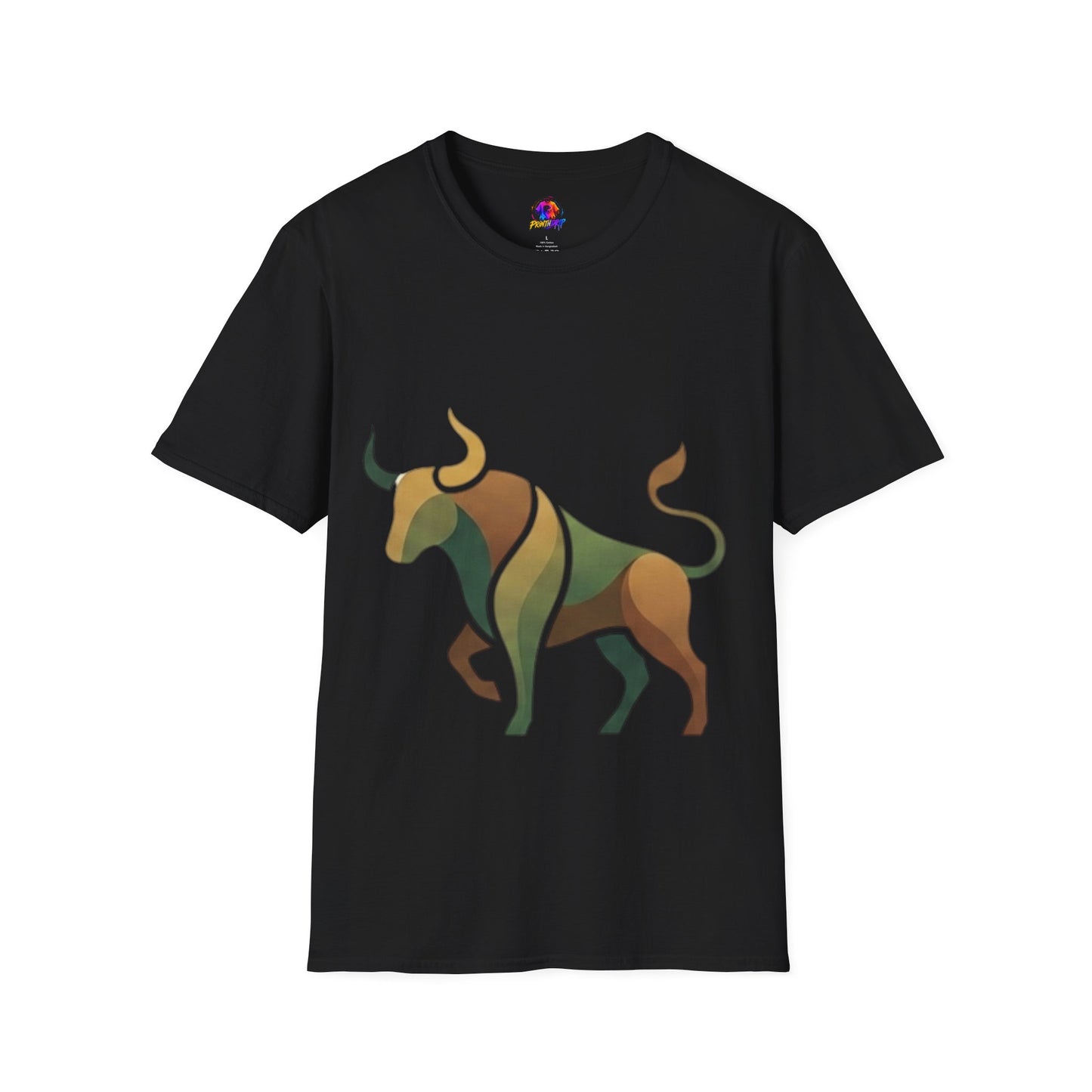 Bull Graphic T-Shirt — Earth Tone Geometric Taurus Design