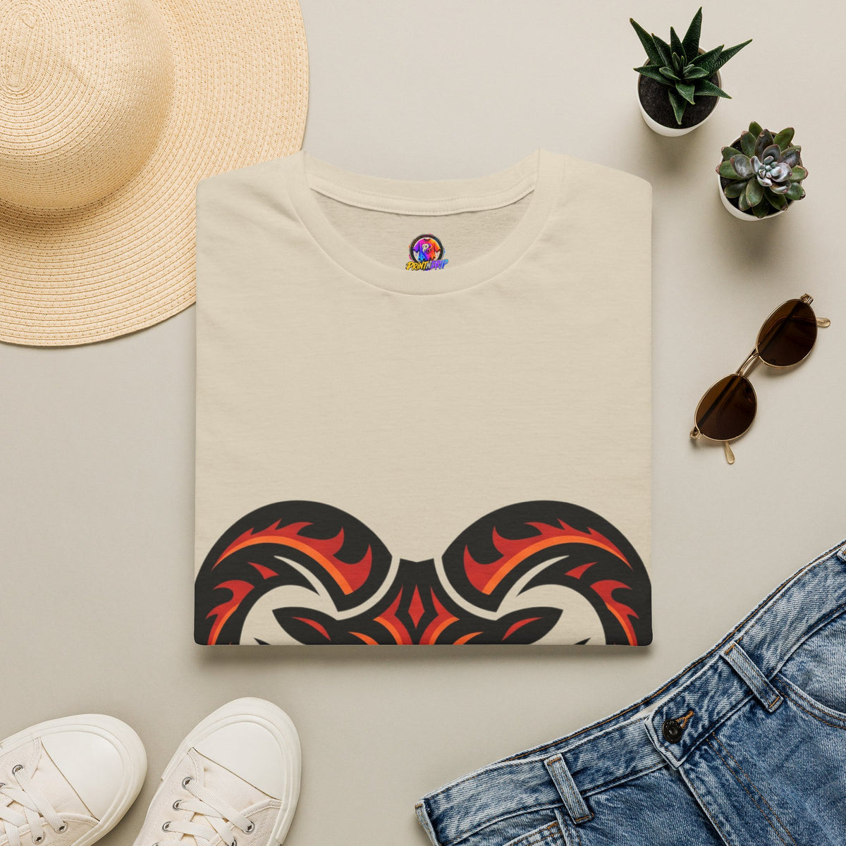 Aries Zodiac Ram Head Graphic T-Shirt — Tribal Flame Aries Design