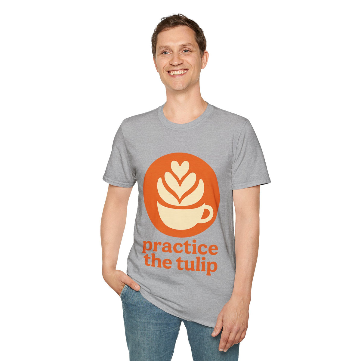 "Practice The Tulip" Latte Art Coffee Graphic Tee - Aesthetic Orange Barista White T-Shirt - Trending Now - September 2026
