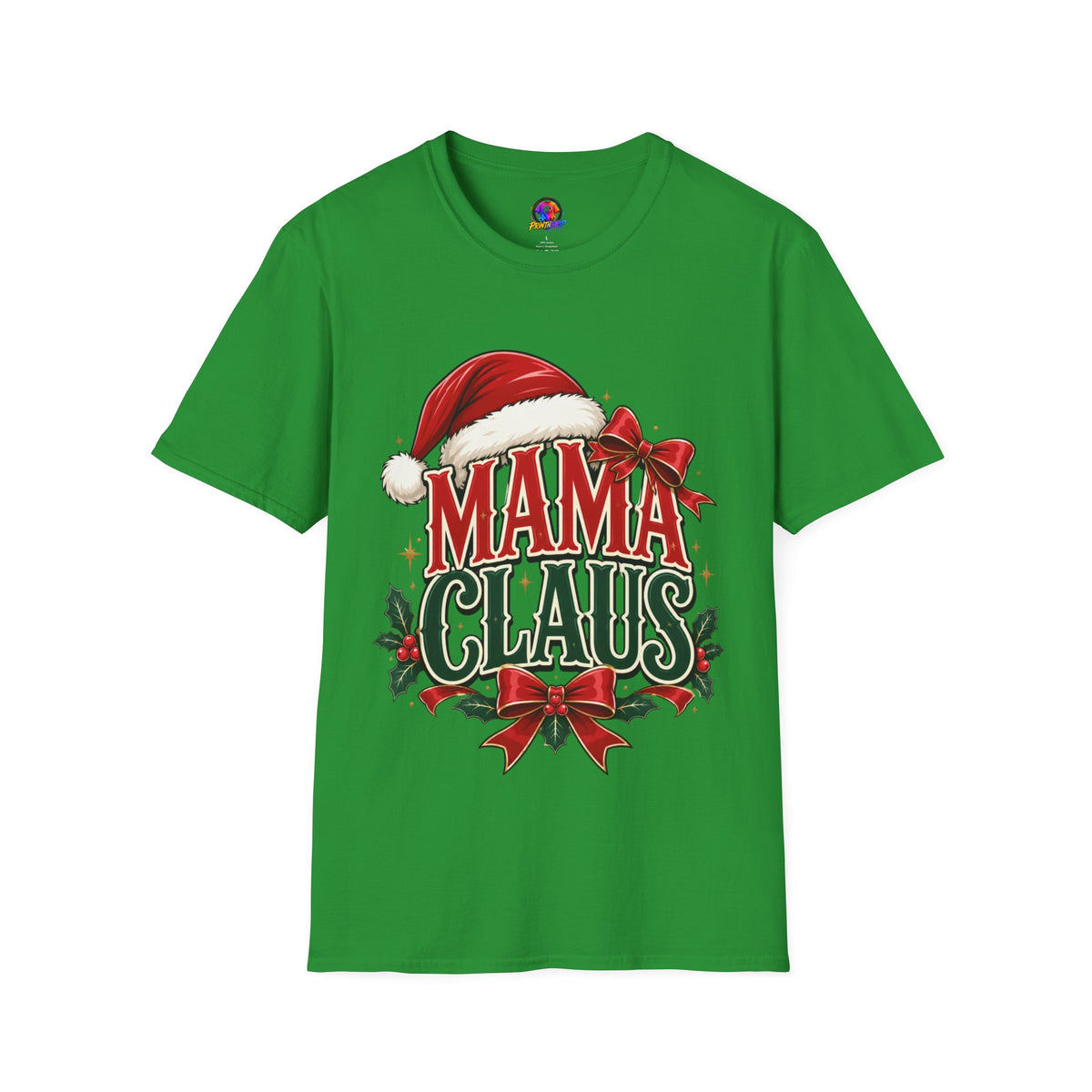 Mama Claus T-Shirt — Festive Christmas Mom Tee with Santa Hat & Bow