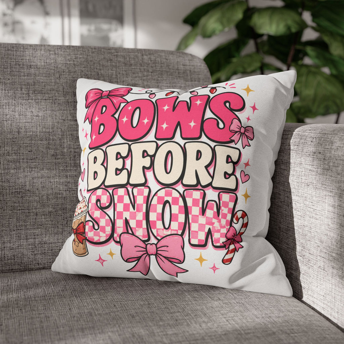 Bows Before Snow Holiday Pillowcase Modern Day Christmas – Pink Christmas Decorative Throw Pillow Cover