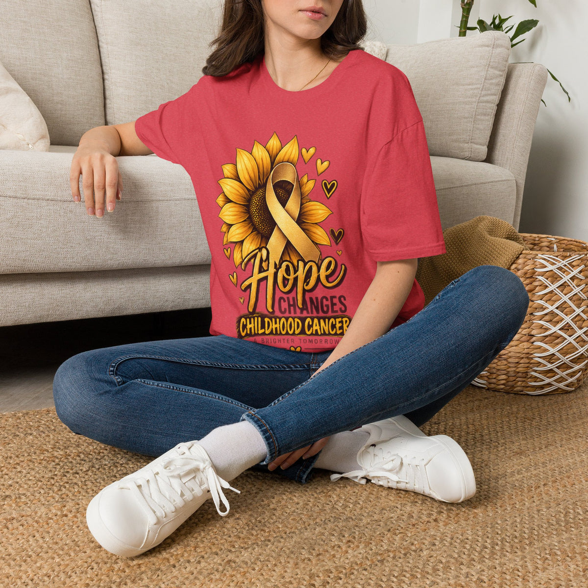 Childhood Cancer Awareness T-Shirt — "Hope Changes Lives" Sunflower Ribbon