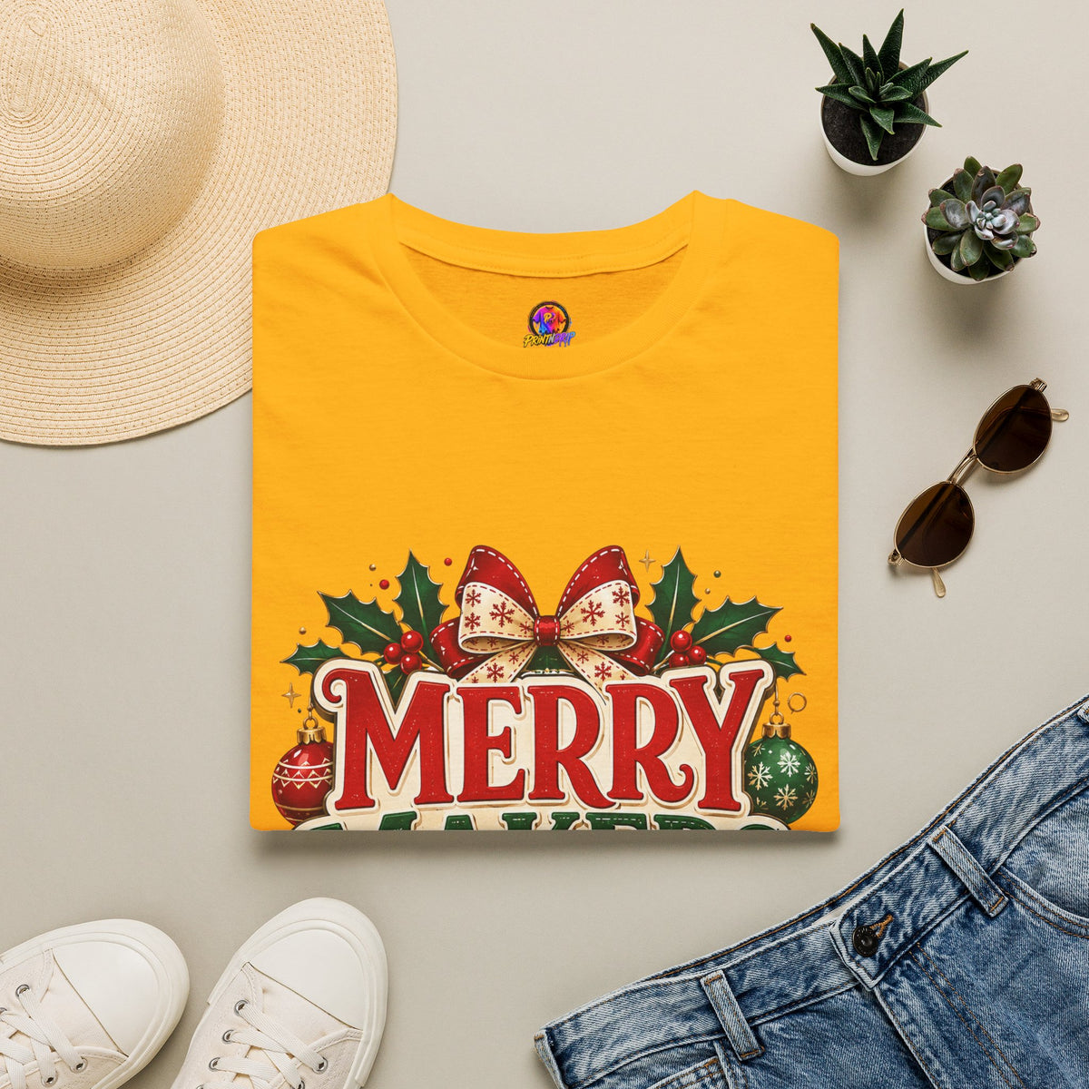 Merry Makers Club T-Shirt — Festive Christmas Holiday Tee with Holly & Bow