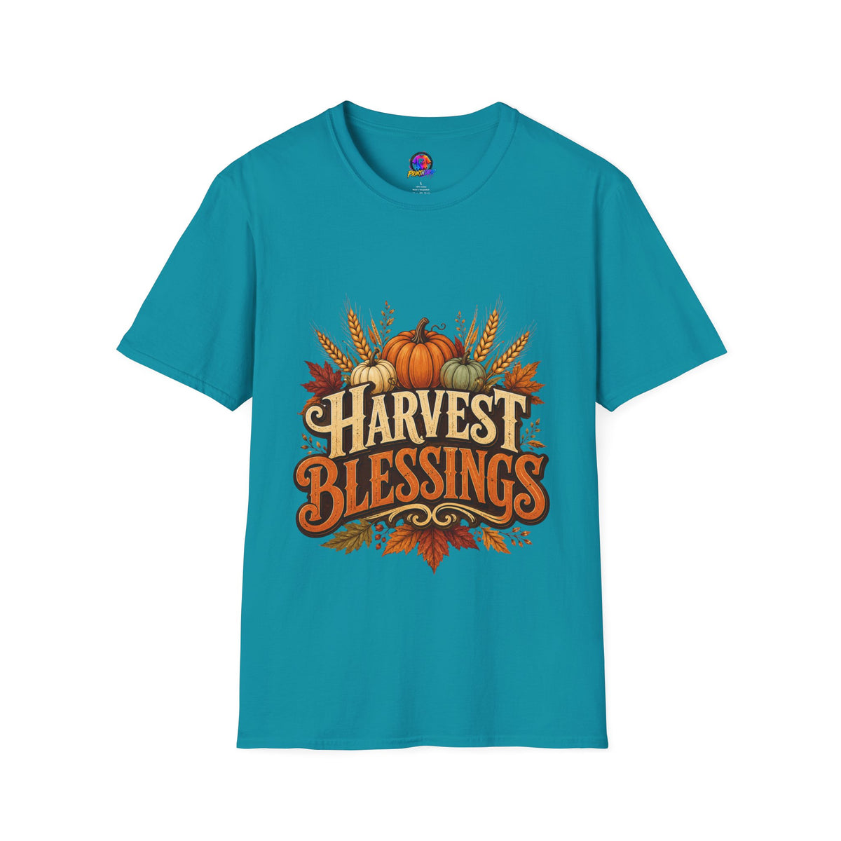 Thanksgiving T-Shirt Harvest Blessings T-Shirt — Fall Pumpkin & Wheat Autumn Tee