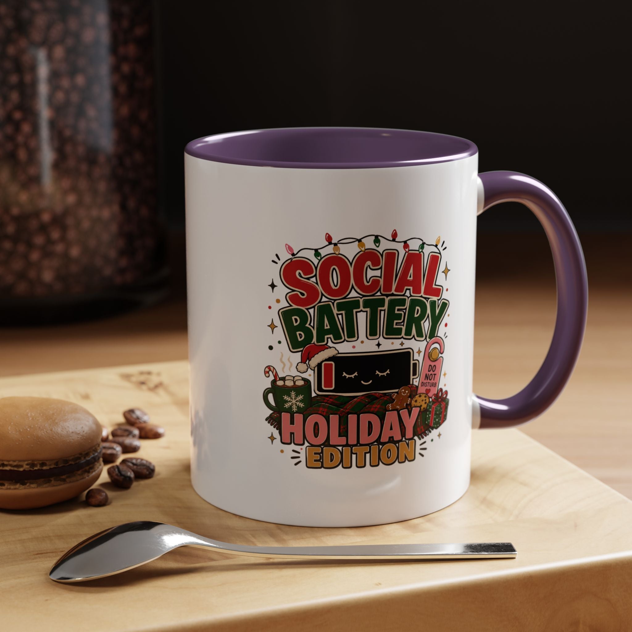 Modern Day Christmas Holiday Coffee Mug - "Social Battery: Holiday Edition" Accent Mug