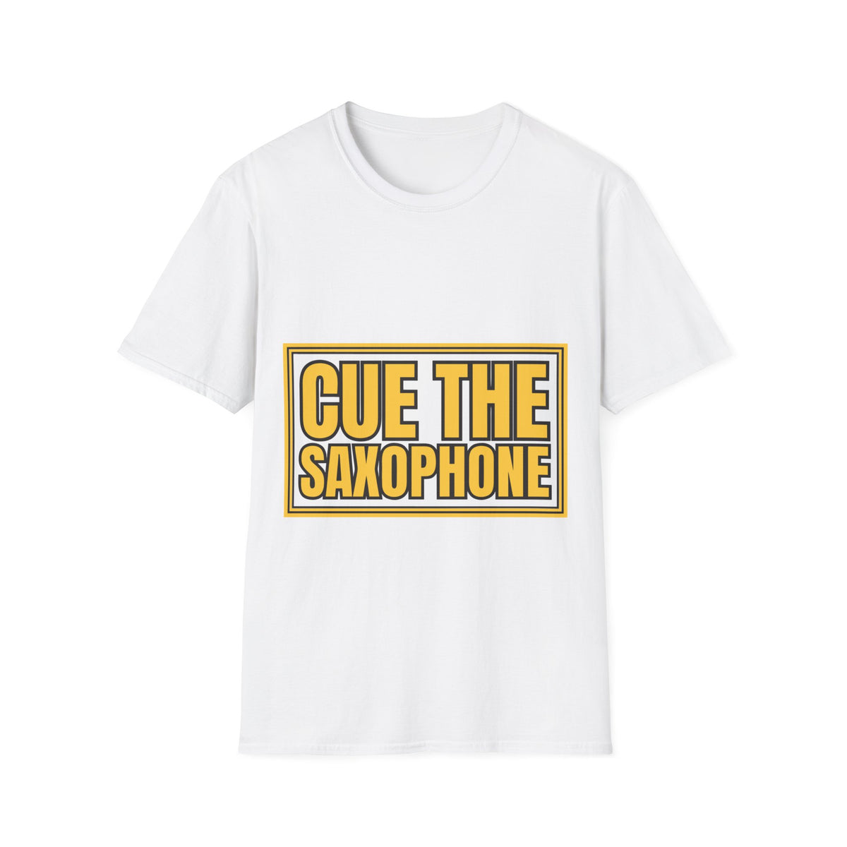 "Cue The Saxophone" Bold Yellow Typography Graphic Tee - Trending Now - September 2026