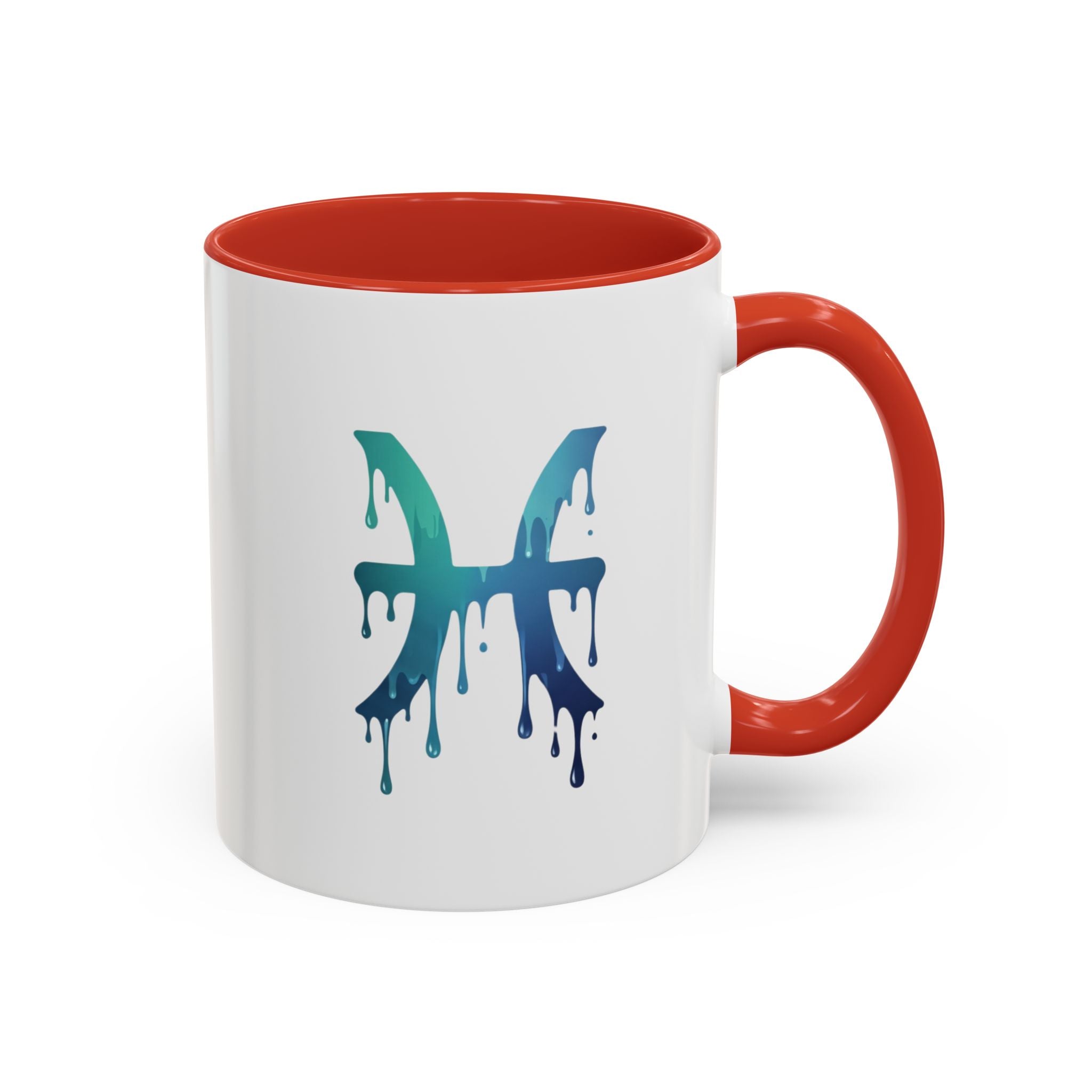 Pisces Zodiac Accent Coffee Mug — Dripping Teal Blue Astrology Gift