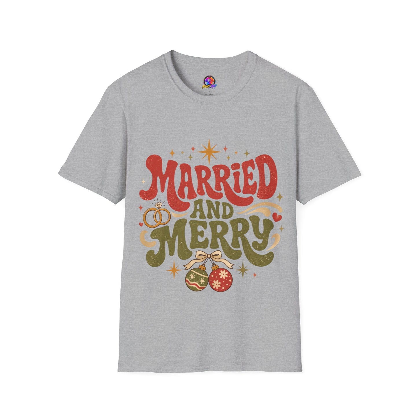 Married and Merry T-Shirt — Retro Holiday Couples Christmas Tee