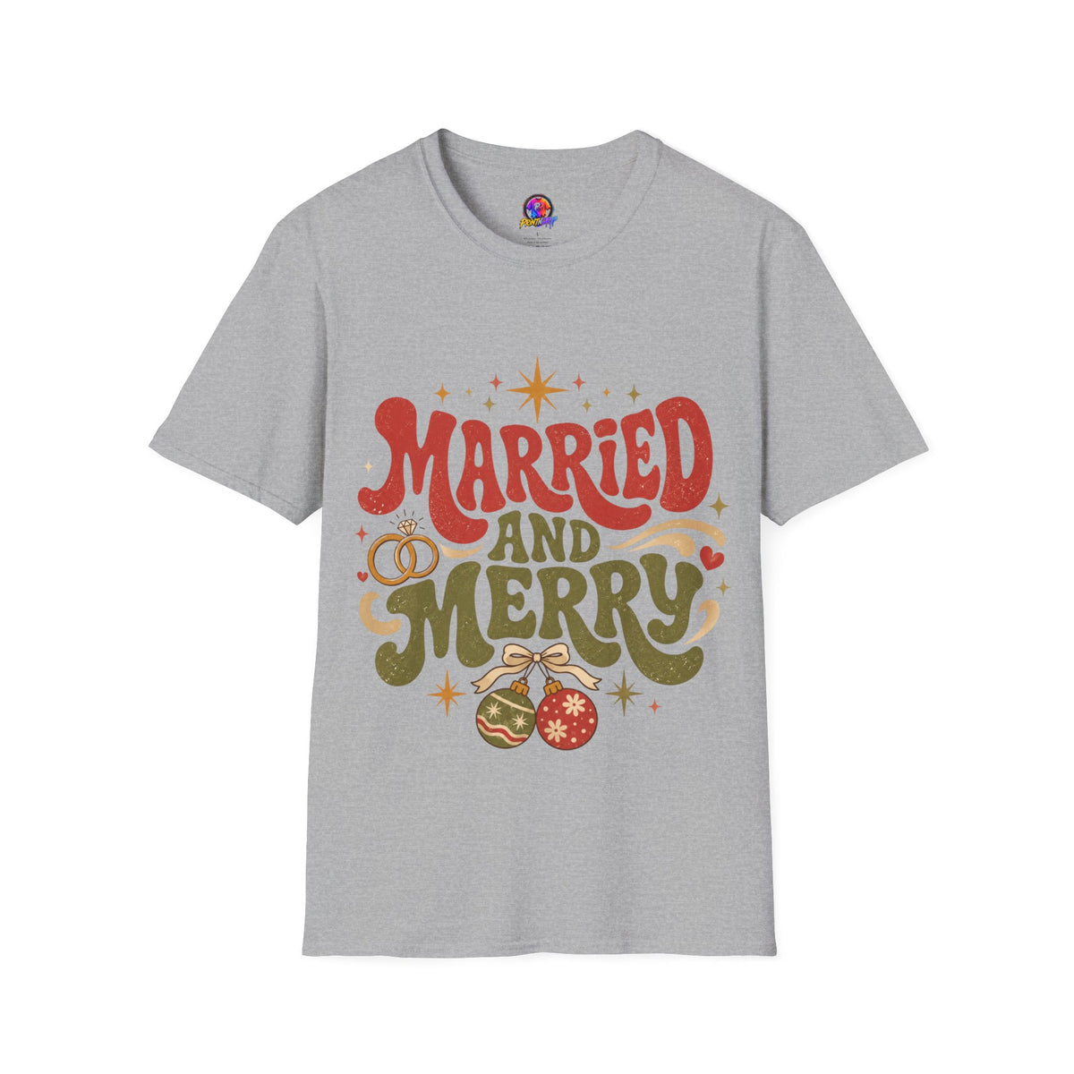 Married and Merry T-Shirt — Retro Holiday Couples Christmas Tee