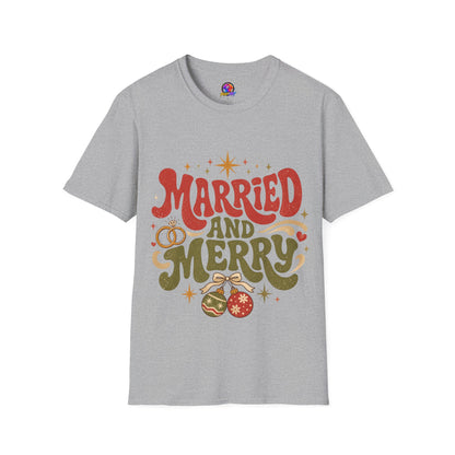 Married and Merry T-Shirt — Retro Holiday Couples Christmas Tee