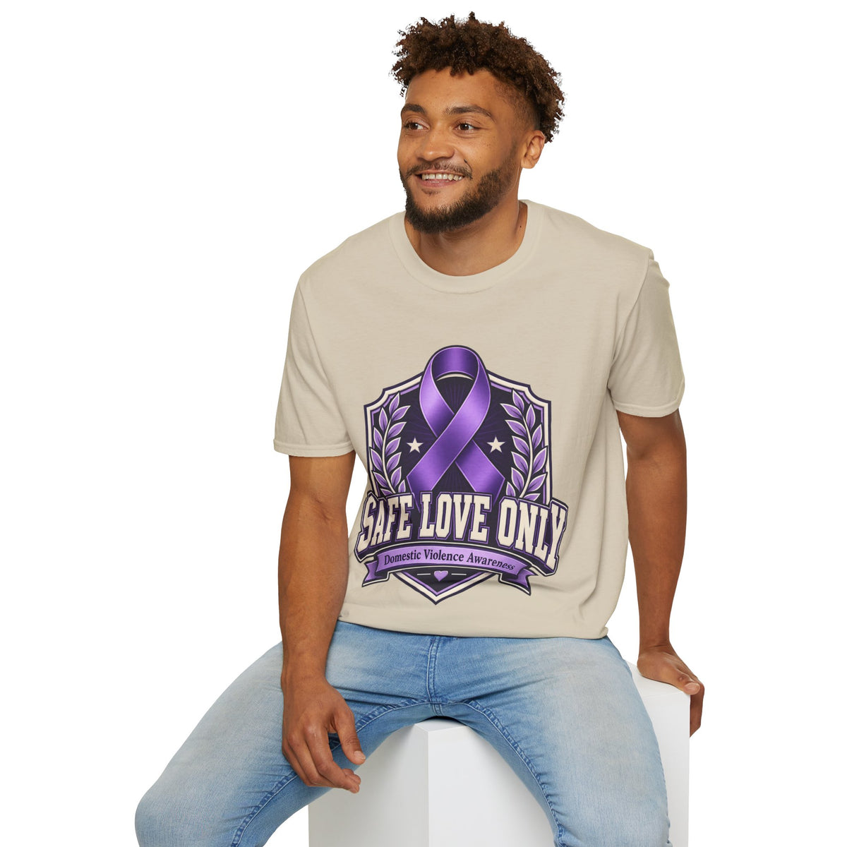Domestic Violence Awareness T-Shirt — "Safe Love Only" Purple Ribbon Tee