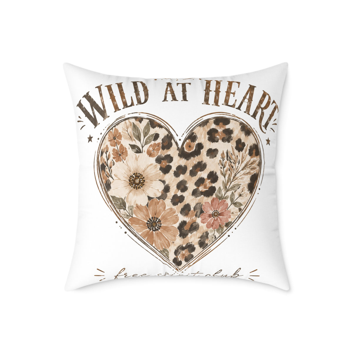 Wild at Heart Floral Leopard Heart Pillow  Milo Bailey Dog Dad Mom- Decorative Square Throw Pillow