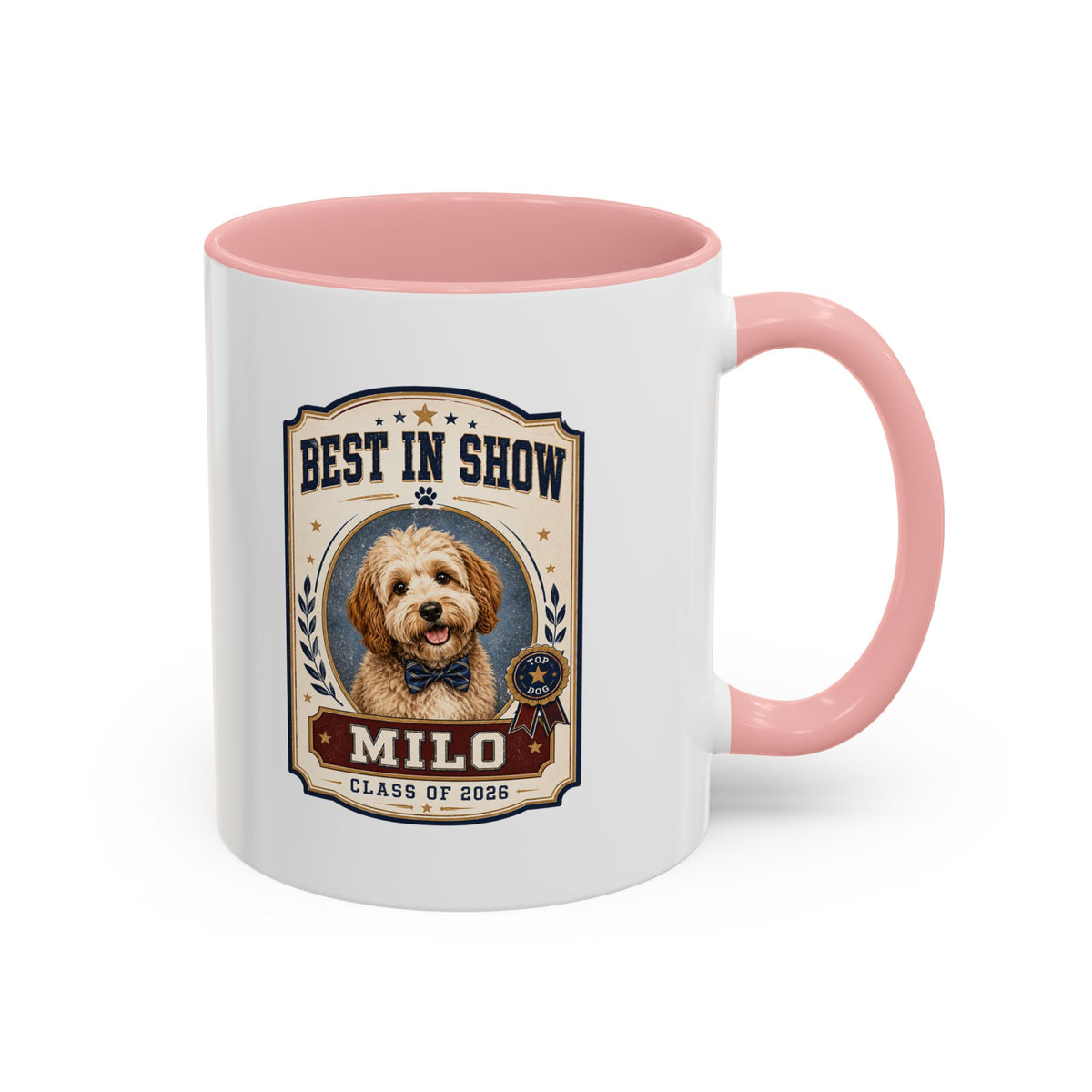 Milo Bailey Dog Dad Mom Best in Show Personalized Dog Mug — "Milo" Class of 2028 Accent Coffee Mug