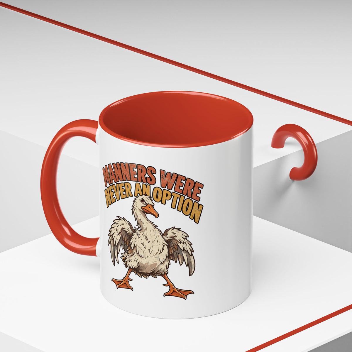 Coffee Mug — "Manners Were Never An Option" Funny Rude Chicken Accent Mug