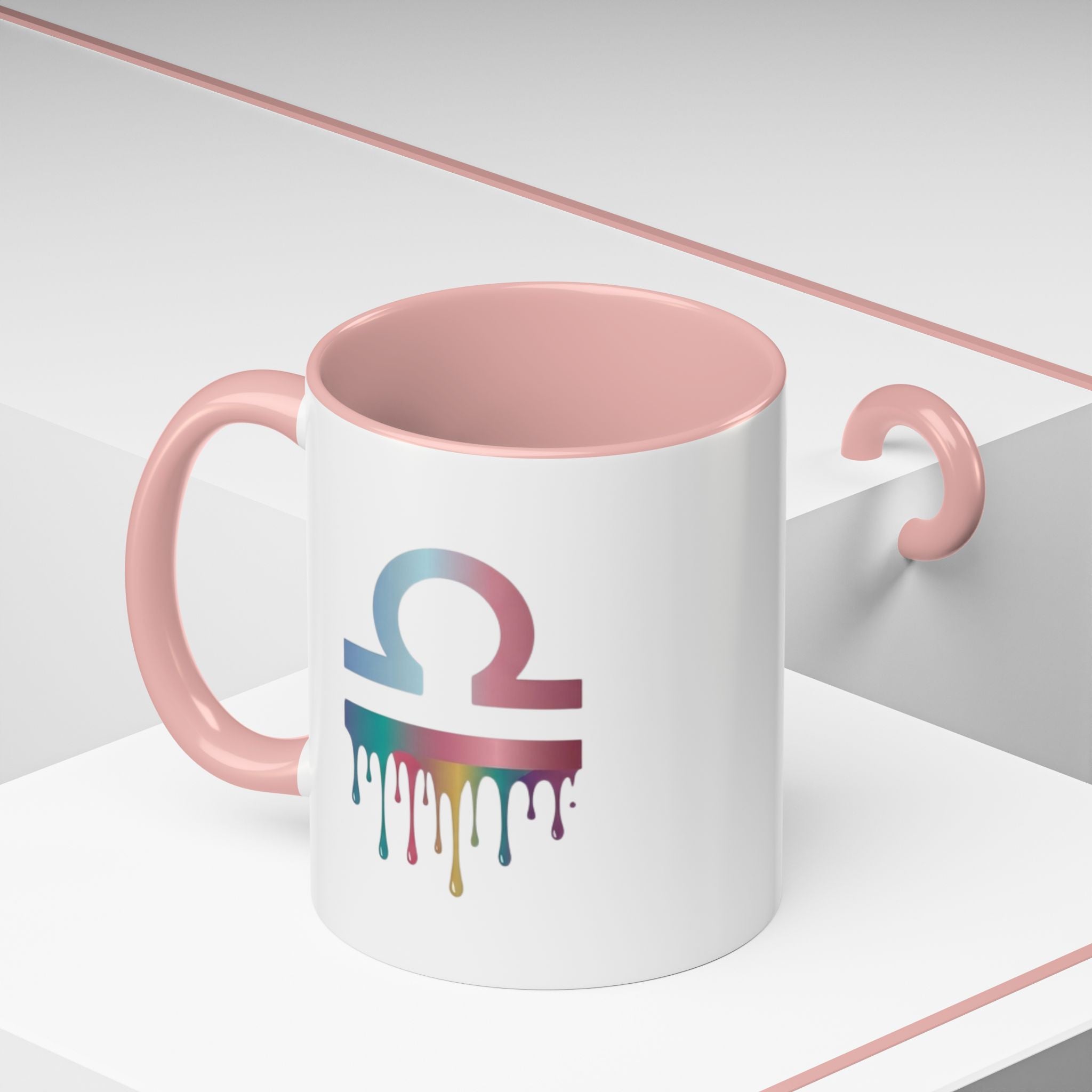 Libra Drip Accent Coffee Mug — Zodiac Symbol Rainbow Design